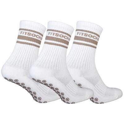 Combideal 3 paar gripsokken line - wit bruin