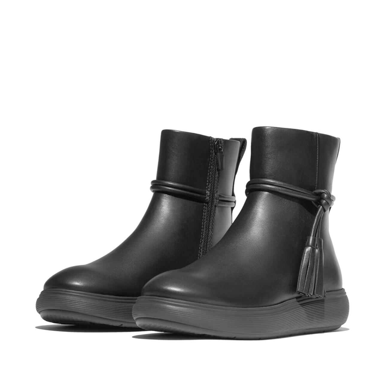 FITFLOP IQ-Comff Tassel Leather Short Boots  GEHEEL ZWART 37 5/7