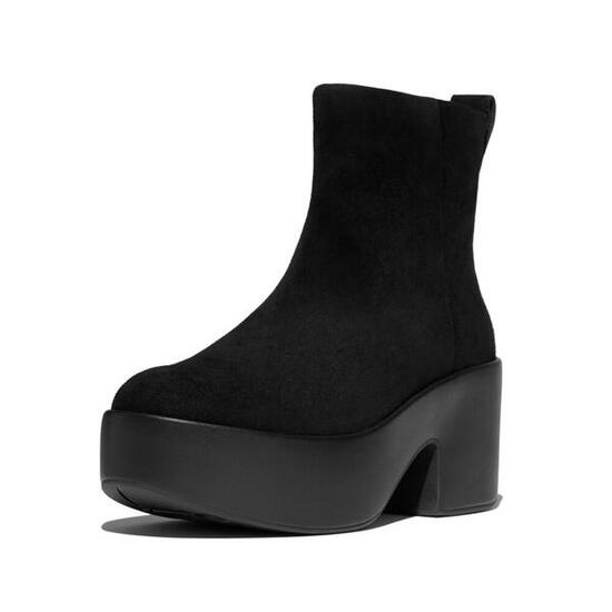 FITFLOP Platfforms Suede Heeled Ankle Boots GEHEEL ZWART 40