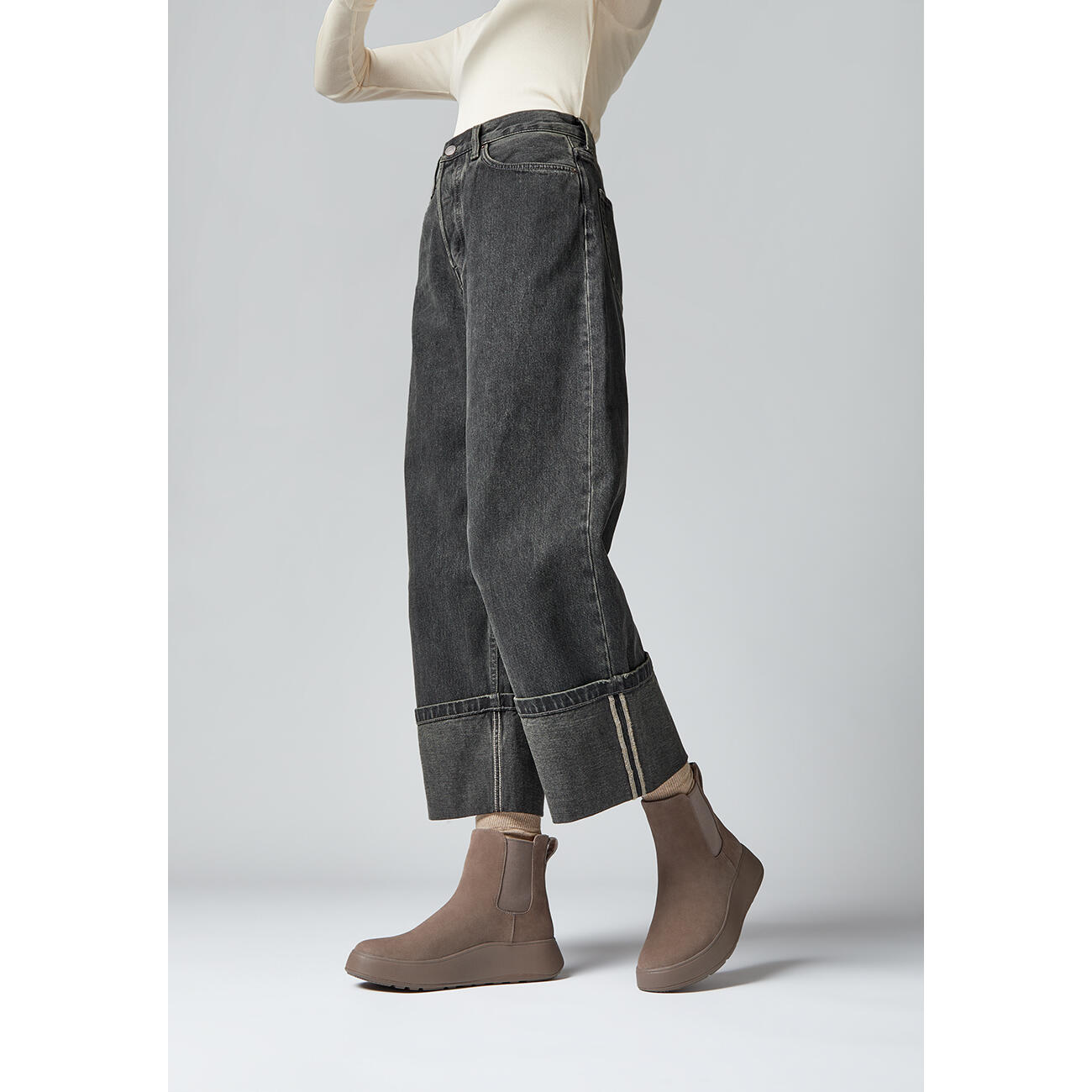 FITFLOP FitFlop F-Mode Suede Flatform Chelsea Boots  MINKY GRIJS 40 5/7