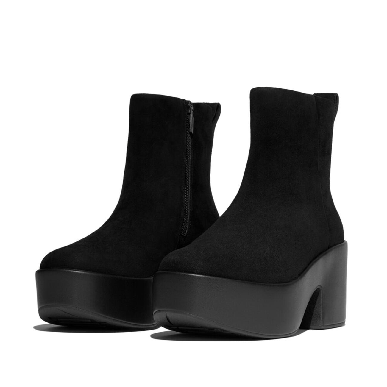FITFLOP Platfforms Suede Heeled Ankle Boots  GEHEEL ZWART 38 5/7
