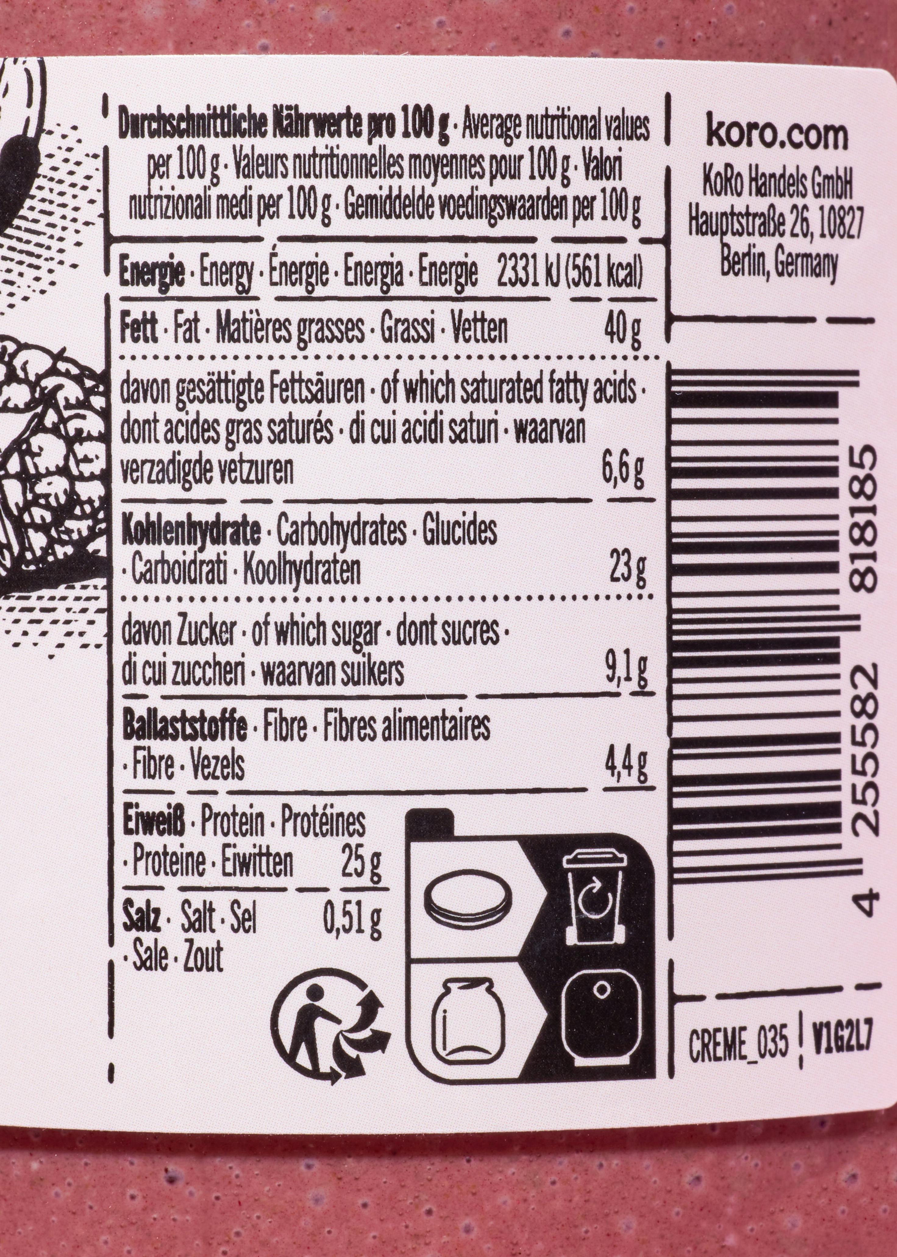 Pâte à tartiner protéinée vegan cajou-framboise 500 g 6/7