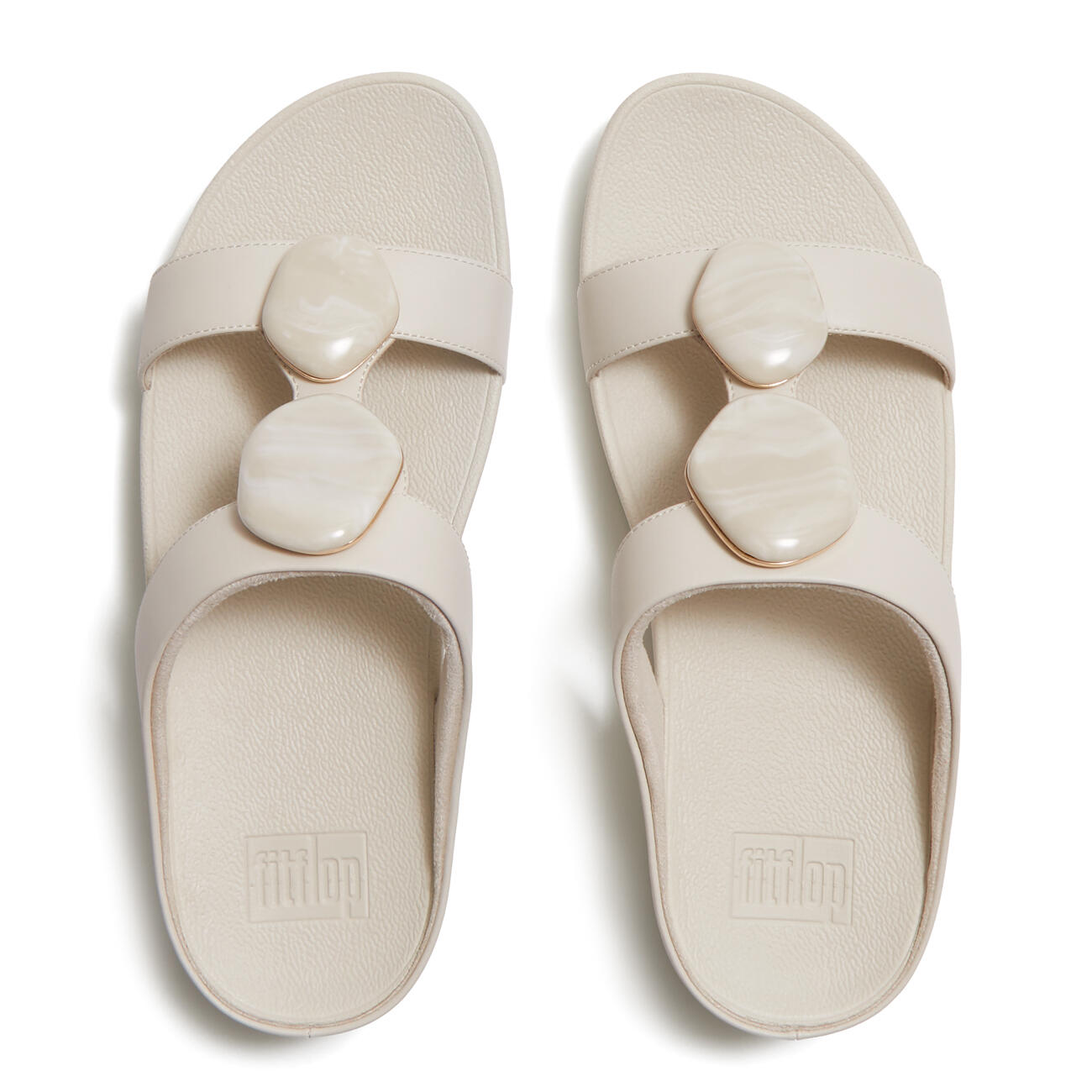 FITFLOP FitFlop Fino Marbled-Stone H-Bar Slides  BEIGE PARIJS 40 5/7