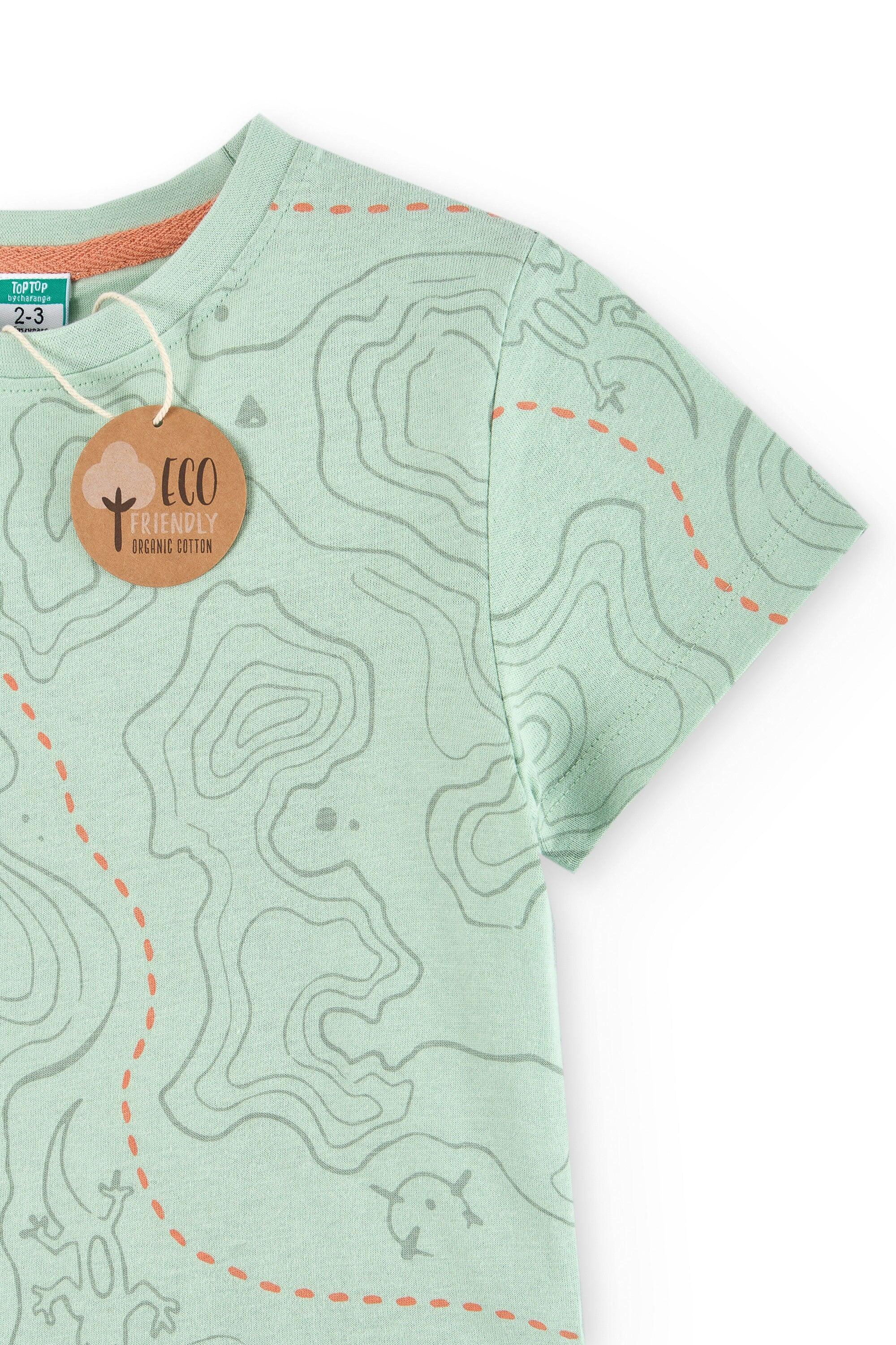 Camiseta niño mapa verde algodón orgánico 3/4