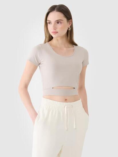 T-shirt crop top gładki damski 4F 4FRSS25TTSHF2695