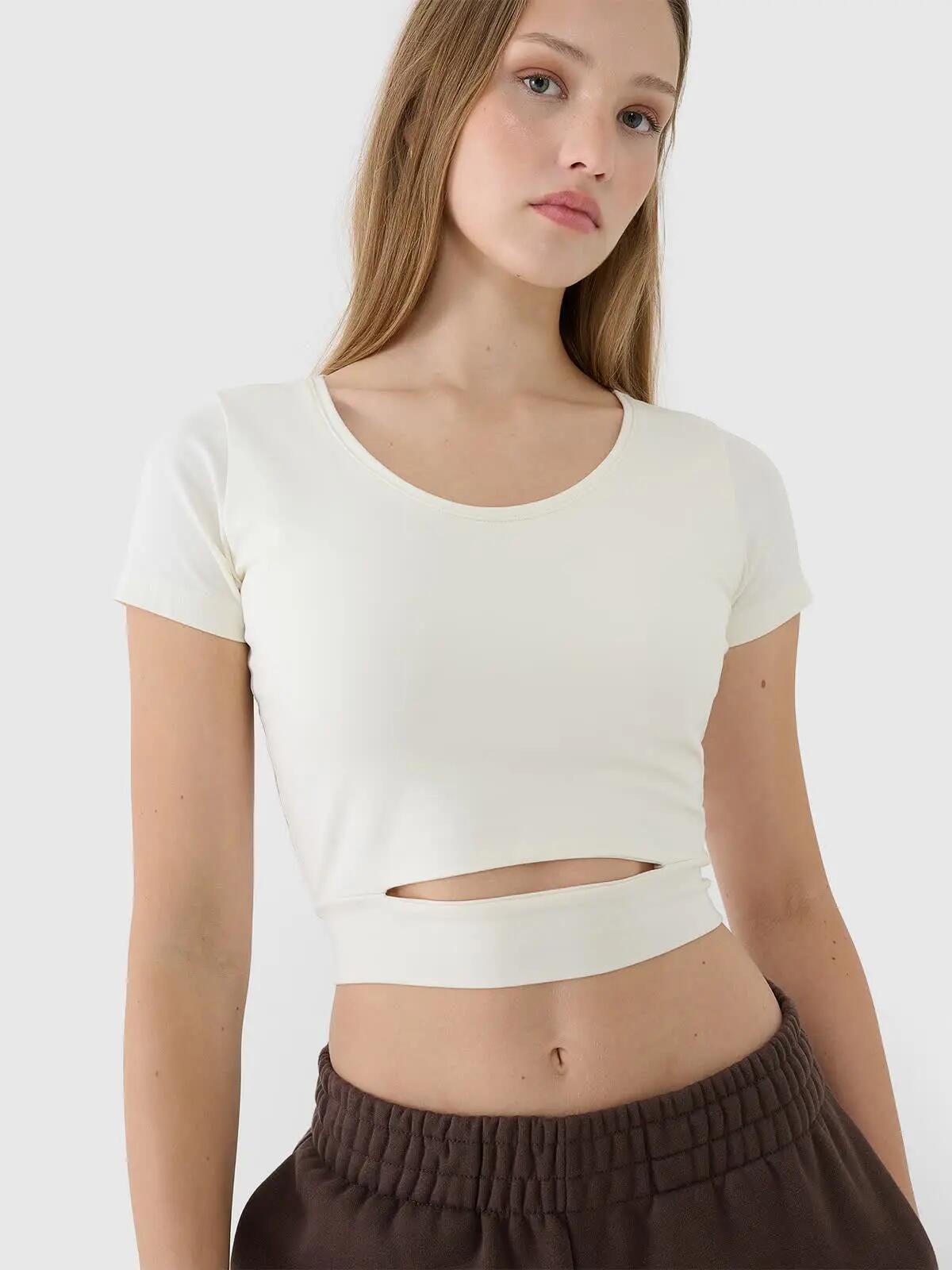 T-shirt crop top gładki damski 4F 4FRSS25TTSHF2695 3/6