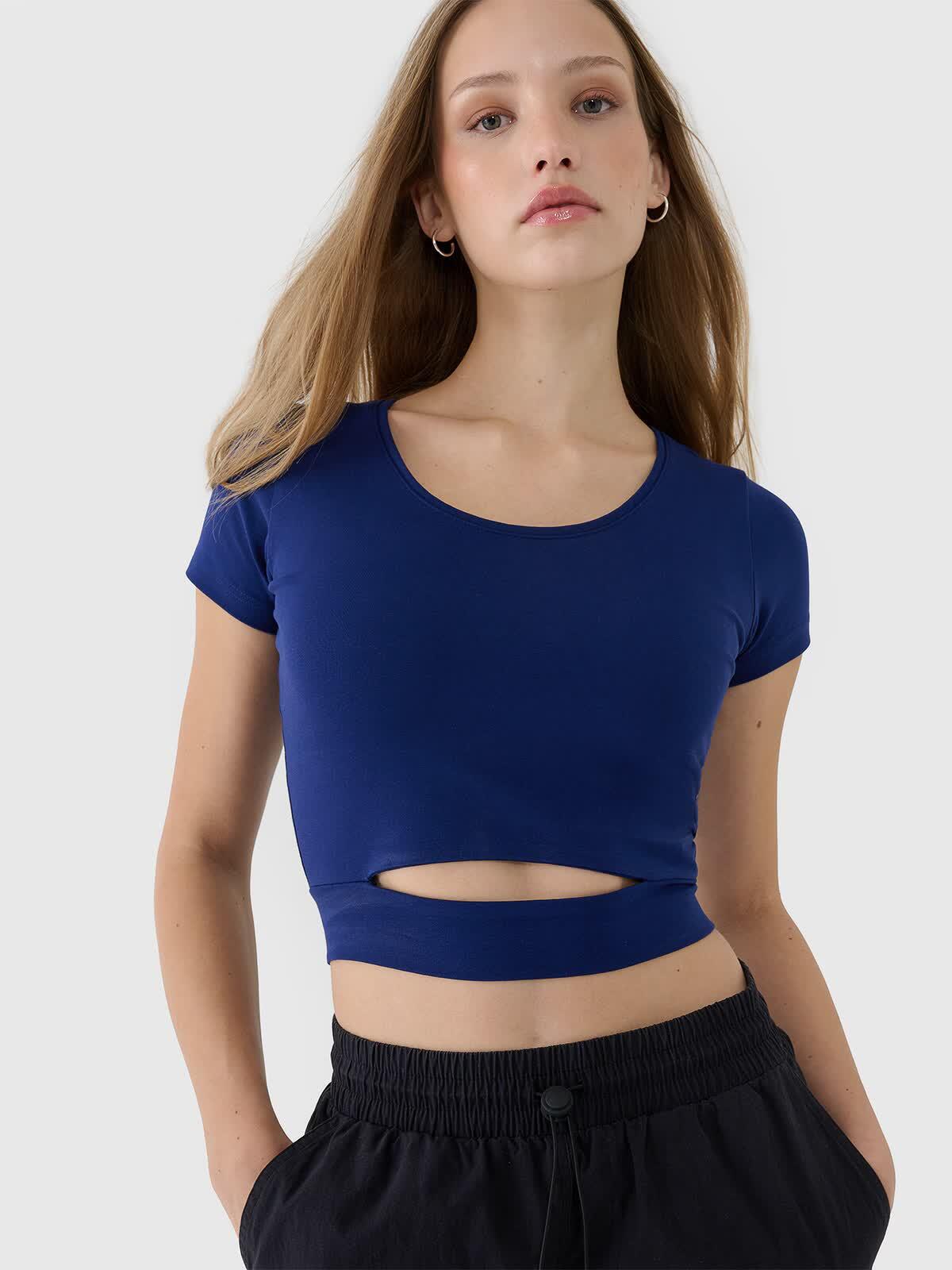 T-shirt crop top gładki damski 4F 4FRSS25TTSHF2695 2/6