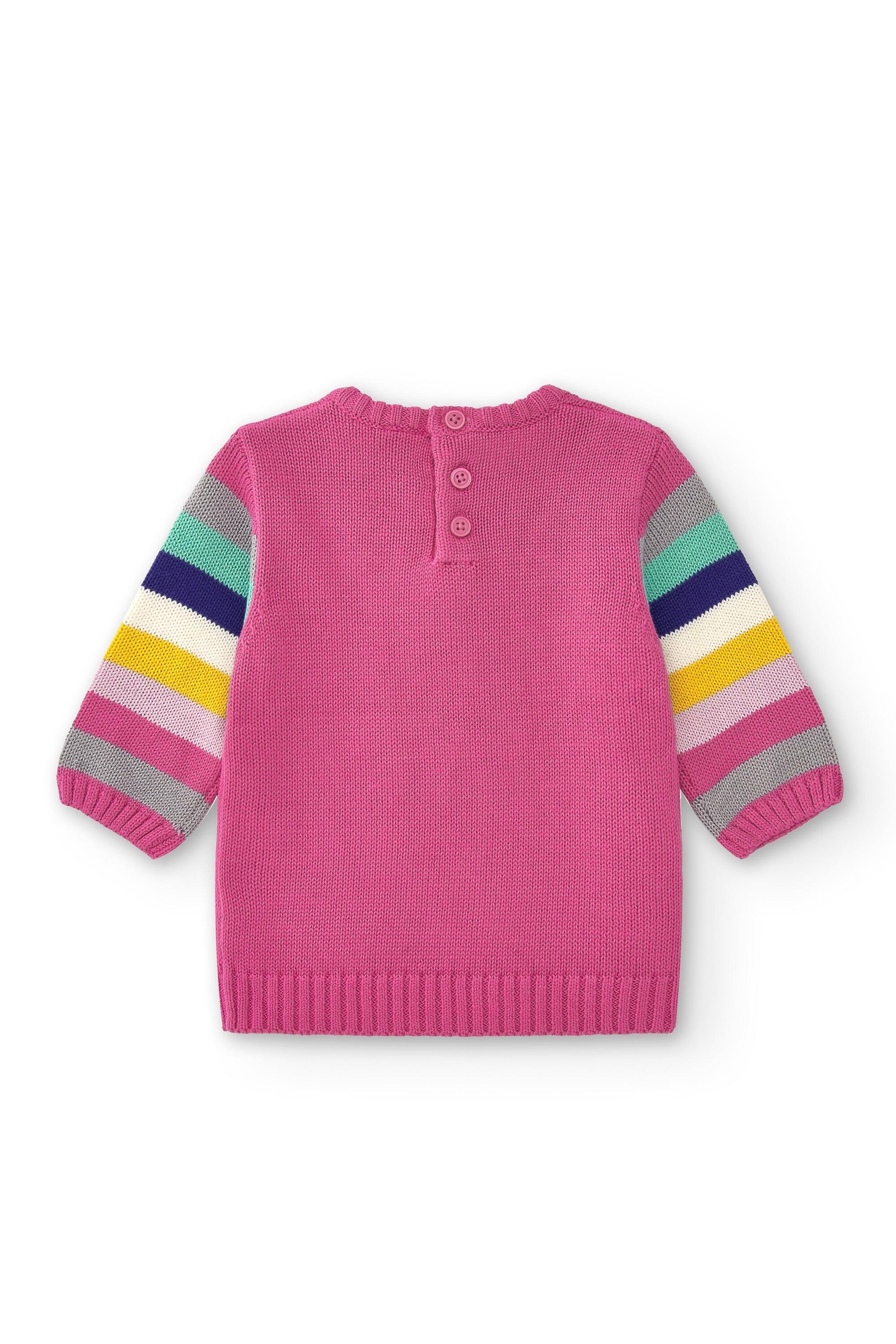 Vestido fucsia unicornio de bebé | Mangas largas de rayas 3/4