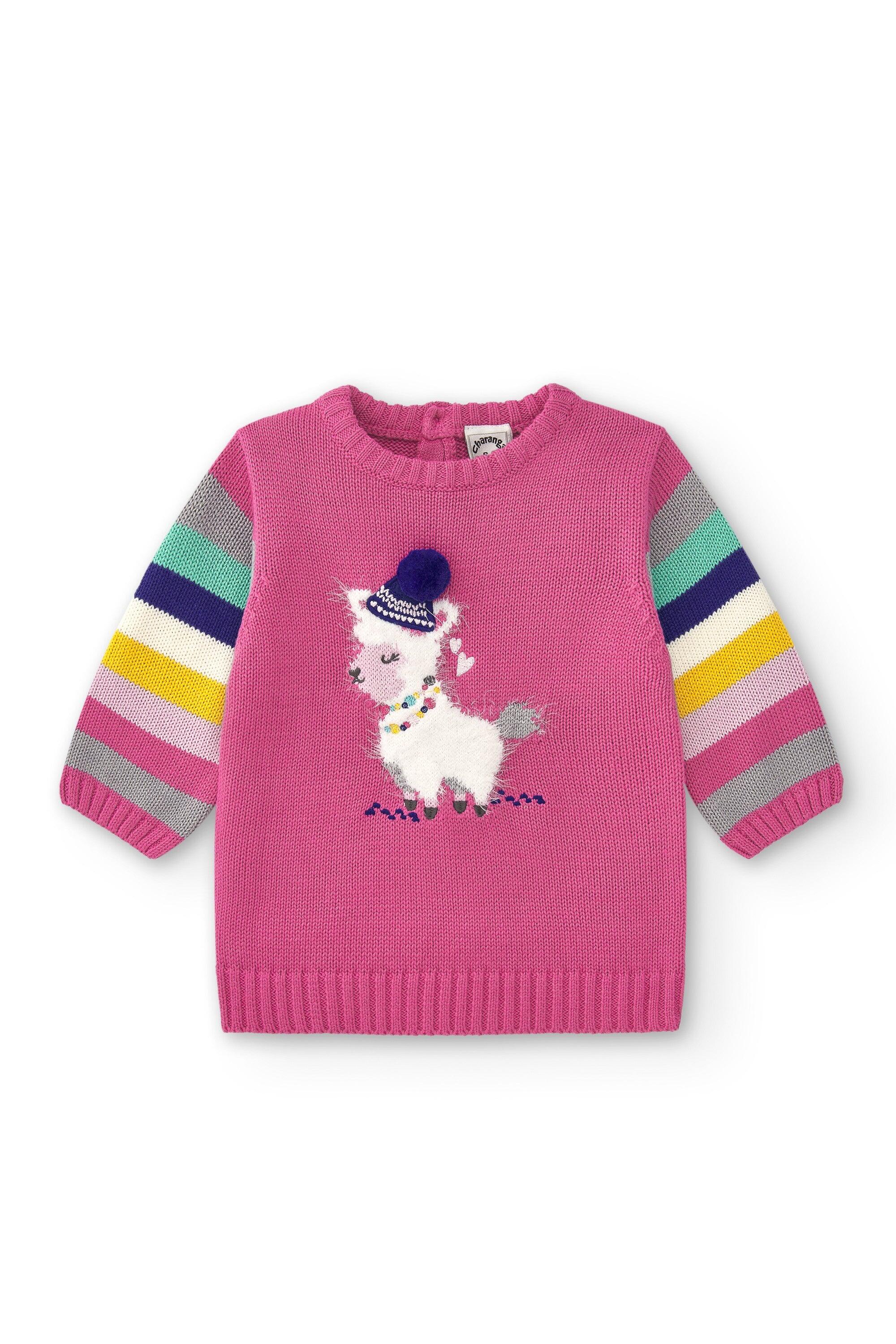 Vestido fucsia unicornio de bebé | Mangas largas de rayas 2/4