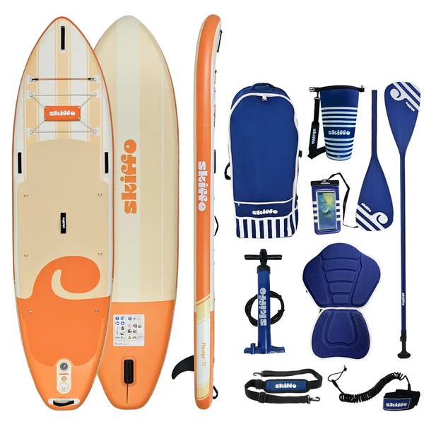 SKIFFO SUP inflable 11' Skiffo Rivage CORAL -2en1 kayak- pack completo y diseño único
