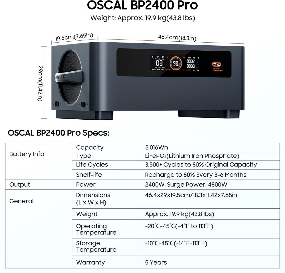 OSCAL BP2400 Pro batteria extra per PowerMax2400 Pro, non autonomo 2/7