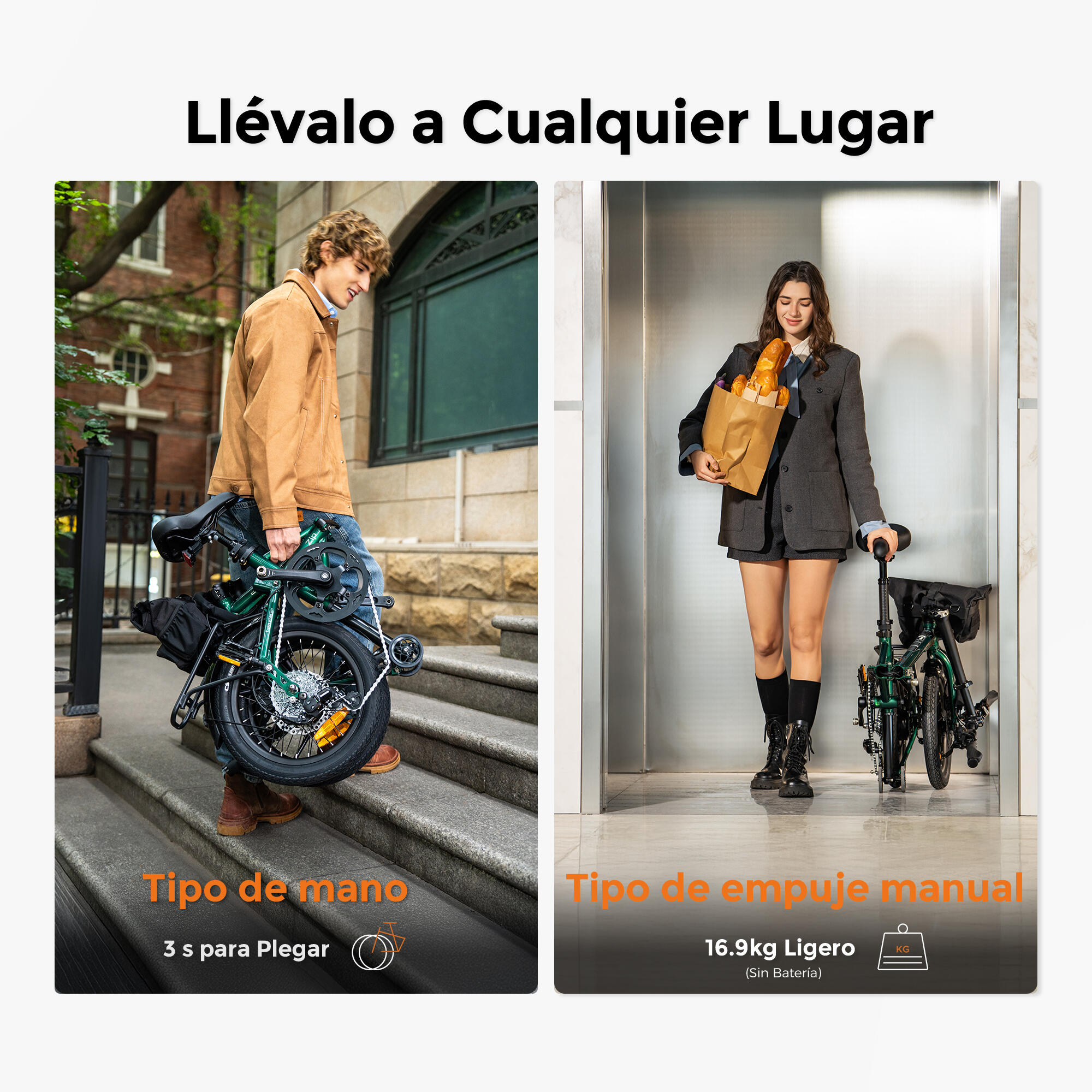 Bicicleta eléctrica plegable urbana, 250W 36V 10Ah batería extraíble 2/7