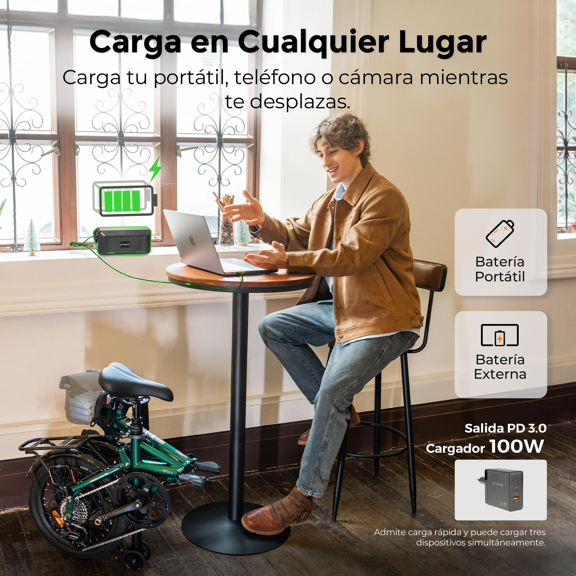 Bicicleta eléctrica plegable urbana, 250W 36V 10Ah batería extraíble 4/7