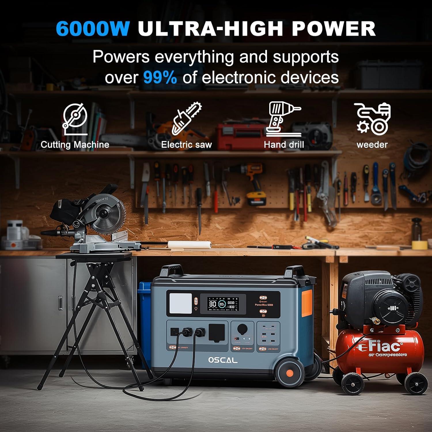 Oscal PowerMax 6000 Générateur Solaire, Station d’énergie à batterie LFP 3600Wh 3/7