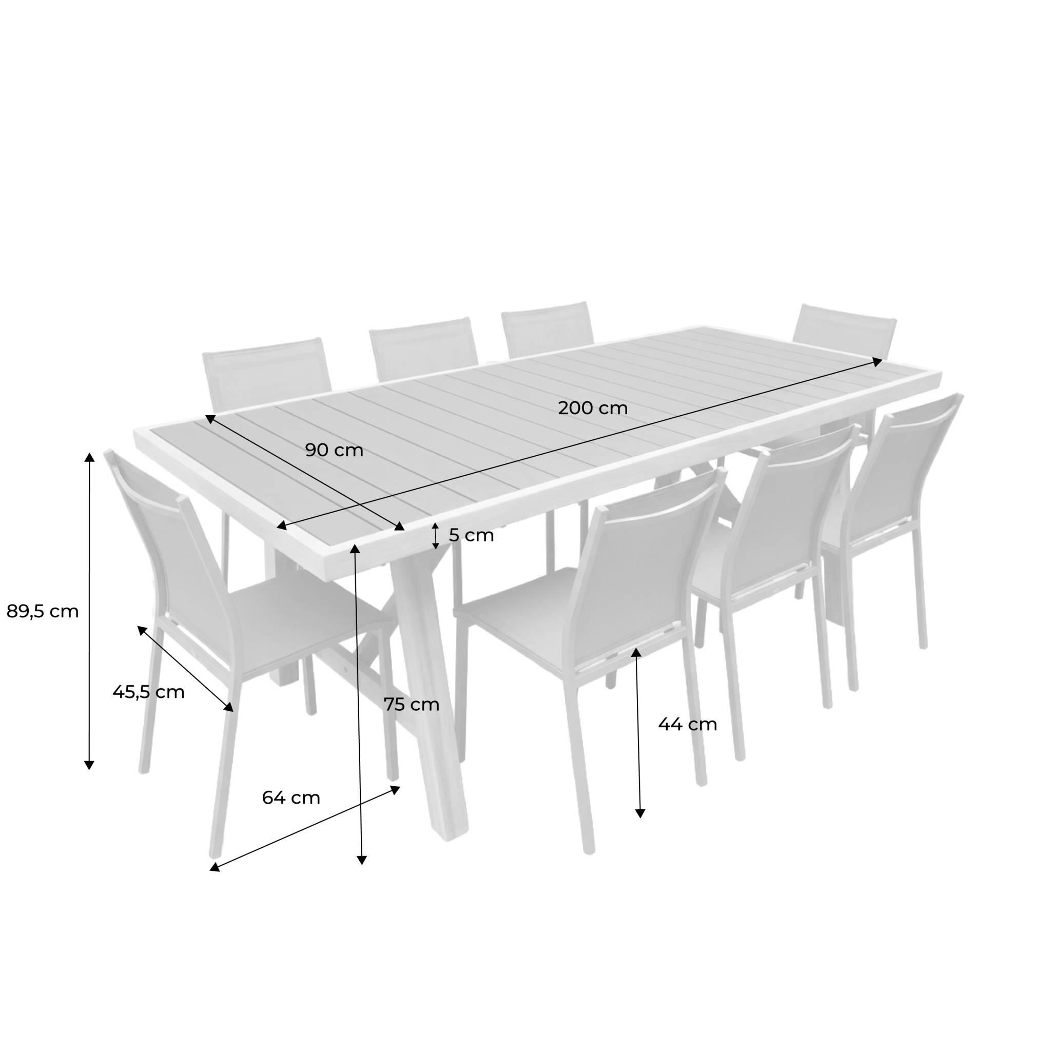 Conjunto de jardim com mesa em madeira de seringueira e alumínio com 8 cadeiras, 4/5
