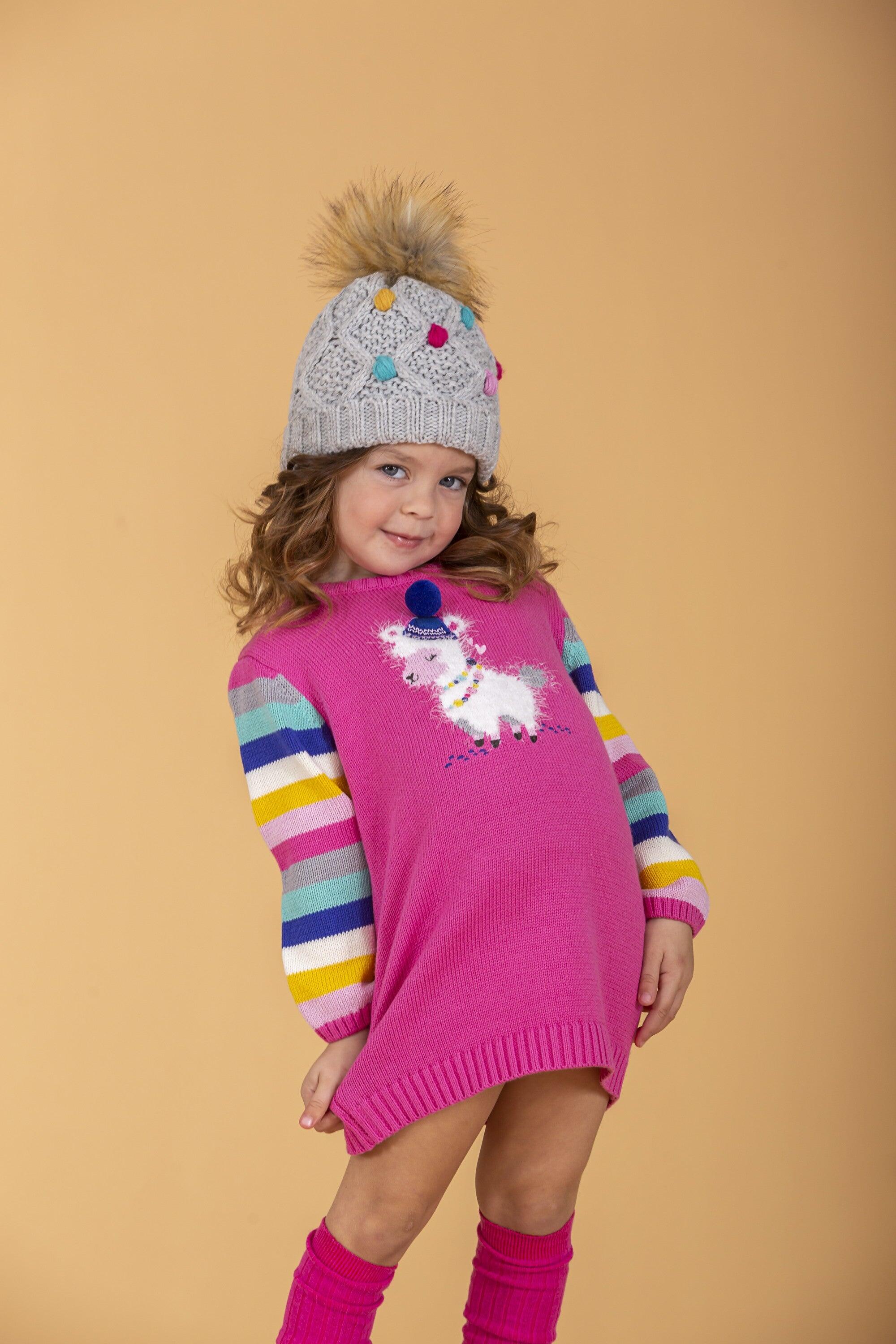 Vestido fucsia unicornio de bebé | Mangas largas de rayas 1/4