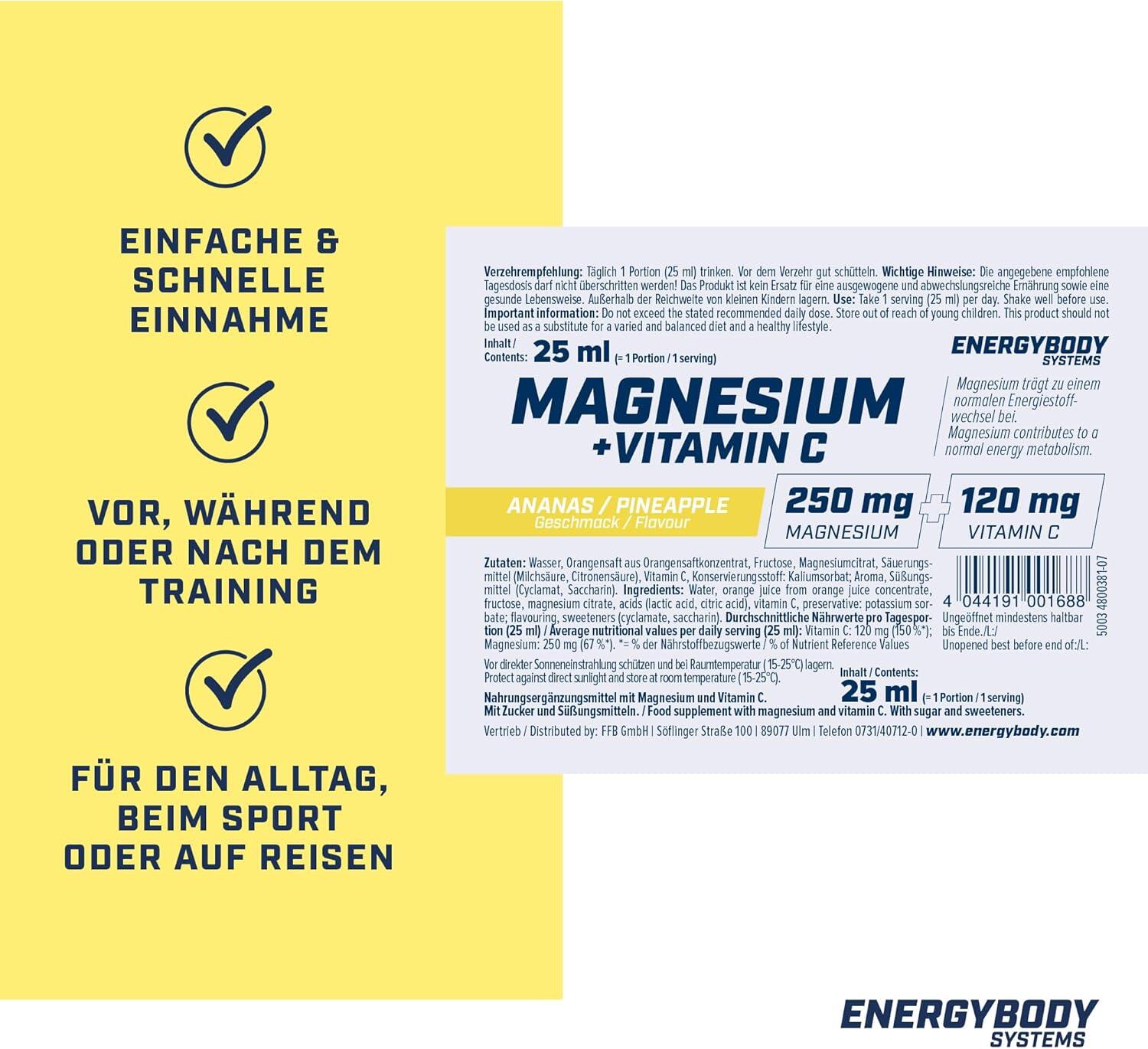 Magnesium + Vitamin C Ampullen, Magnesiumcitrat, hochdosiert, 20 x 25 ml 2/5
