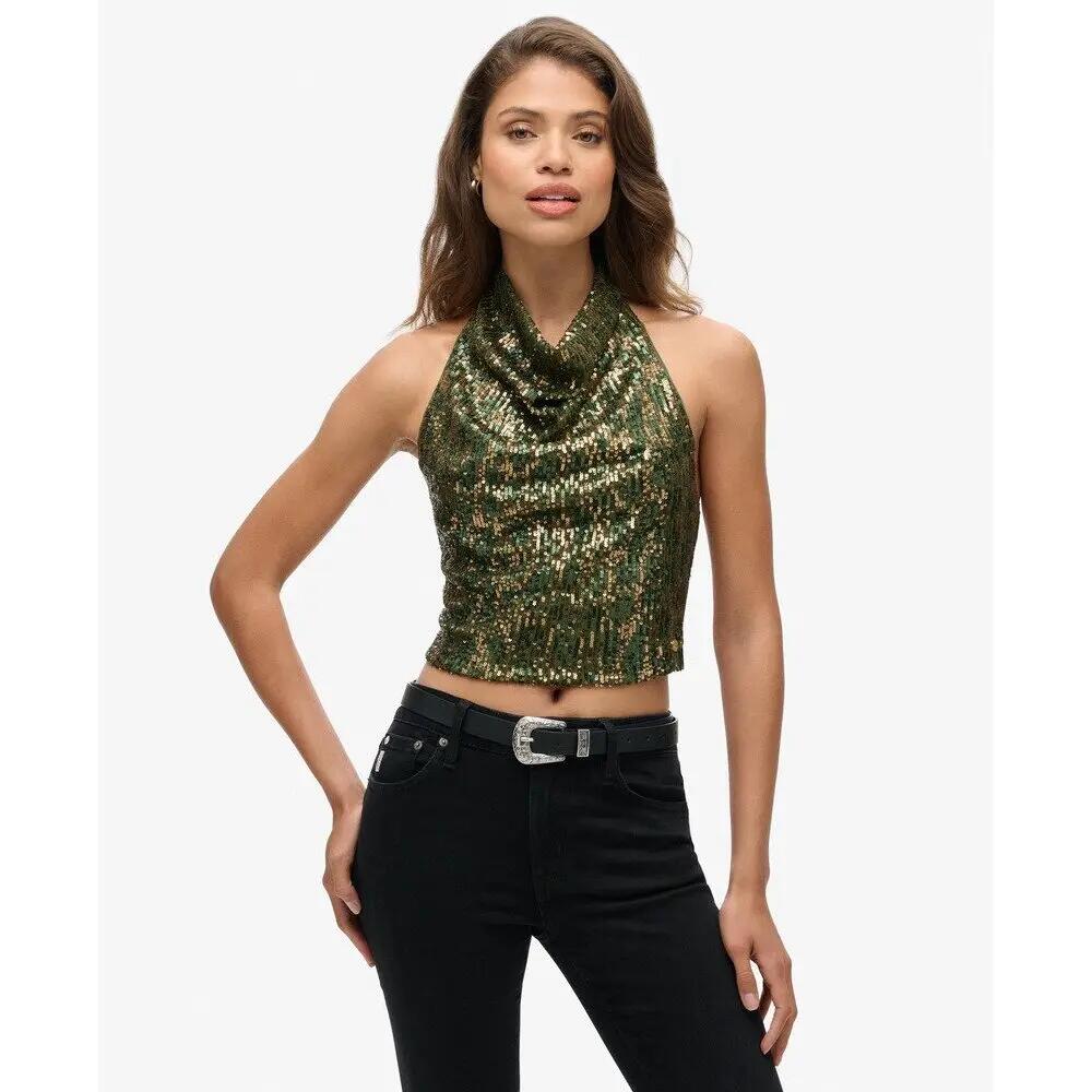 Top z cekinami z dekoltem typu halter Cowl. 3/7