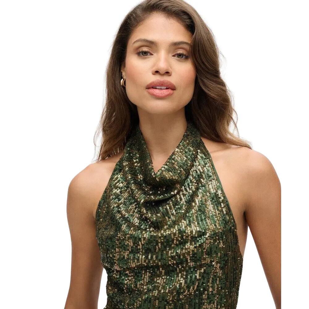 Top z cekinami z dekoltem typu halter Cowl. 6/7