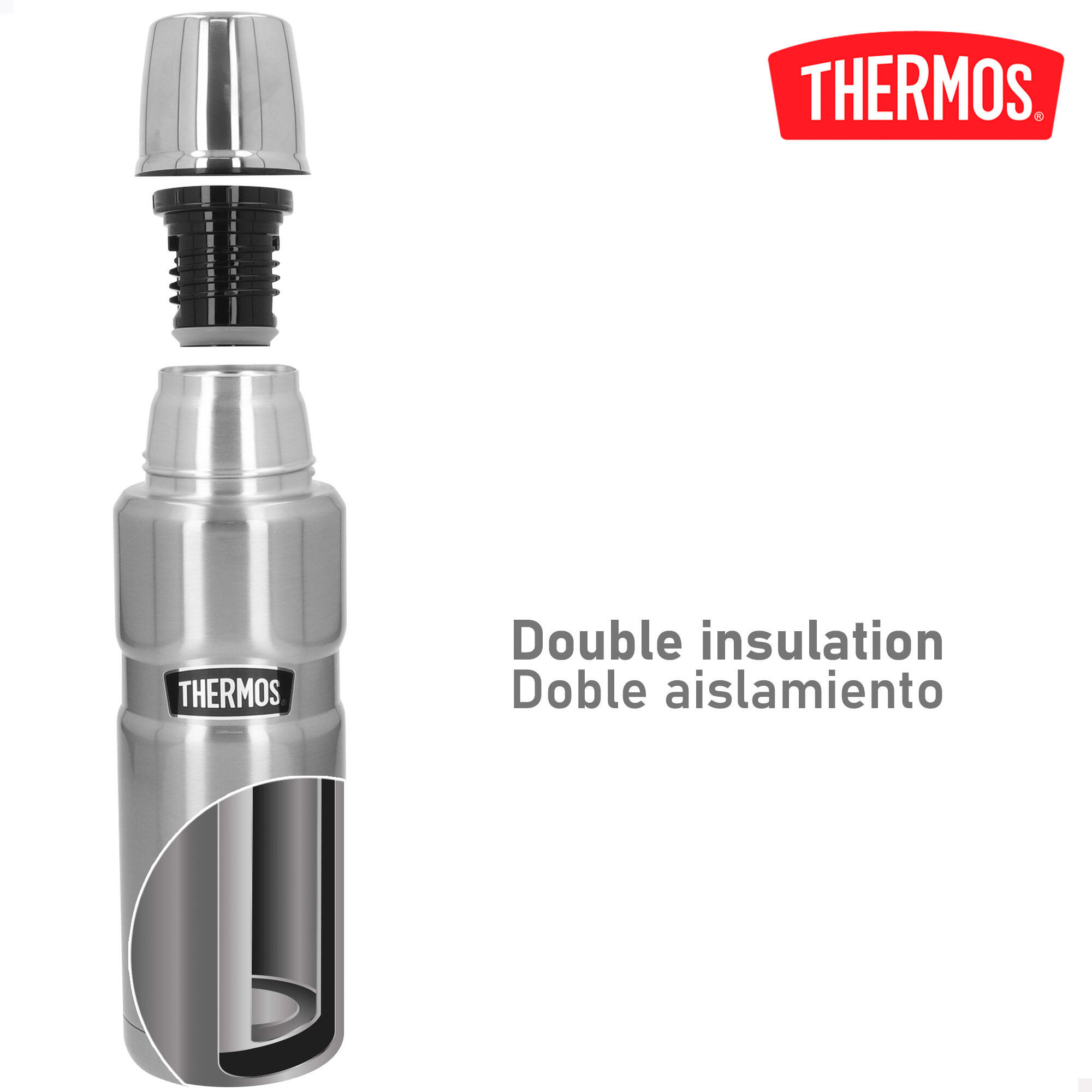 Garrafa térmica de 470 ml em aço inoxidável de parede dupla isolada com copo 3/7