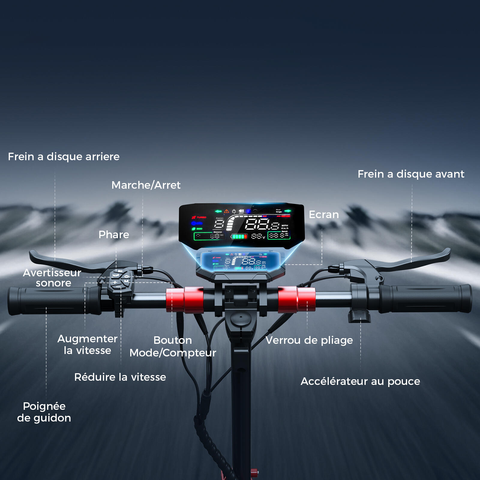 Adulte Mobilité urbaine Trottinette électrique tout-terrain suspension double 6/9