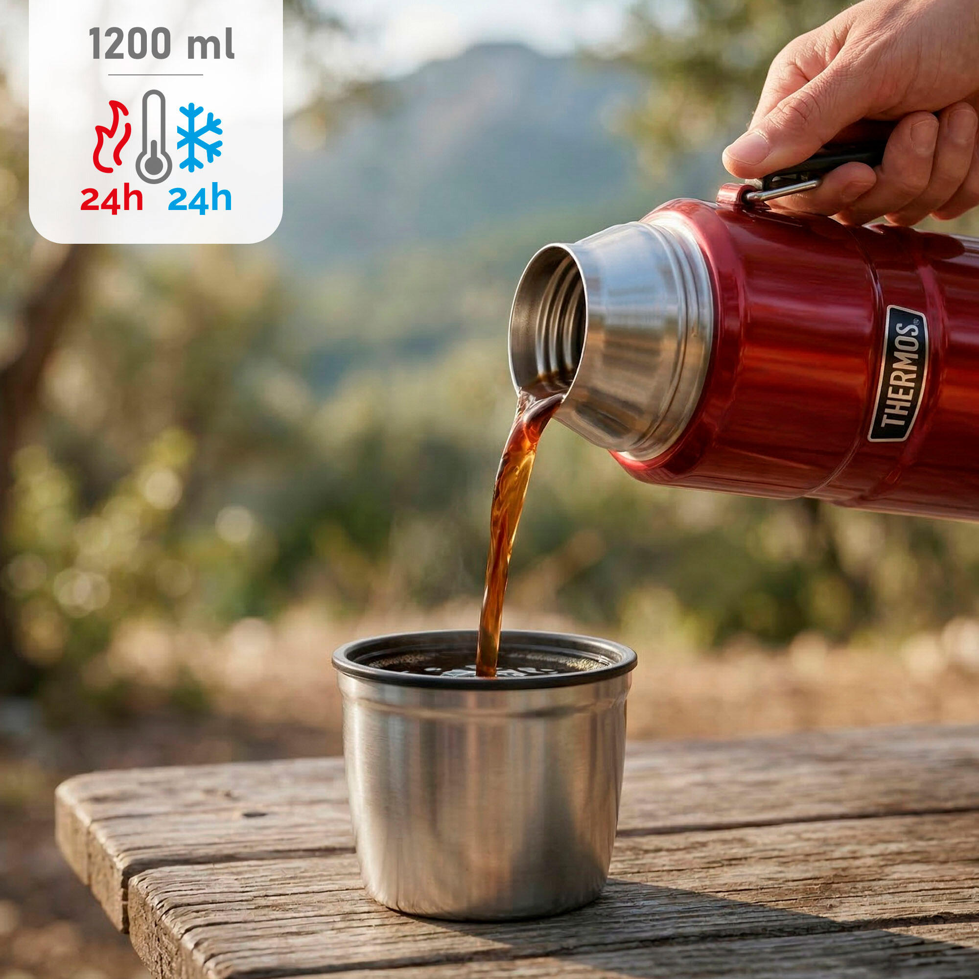 Bouteille thermos 1,2L à double paroi isolée en acier avec gobelet et poignée 2/7