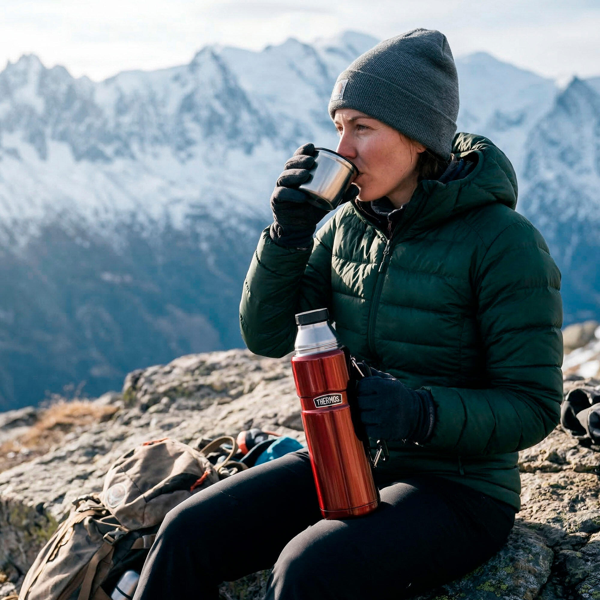 Bouteille thermos 1,2L à double paroi isolée en acier avec gobelet et poignée 4/7