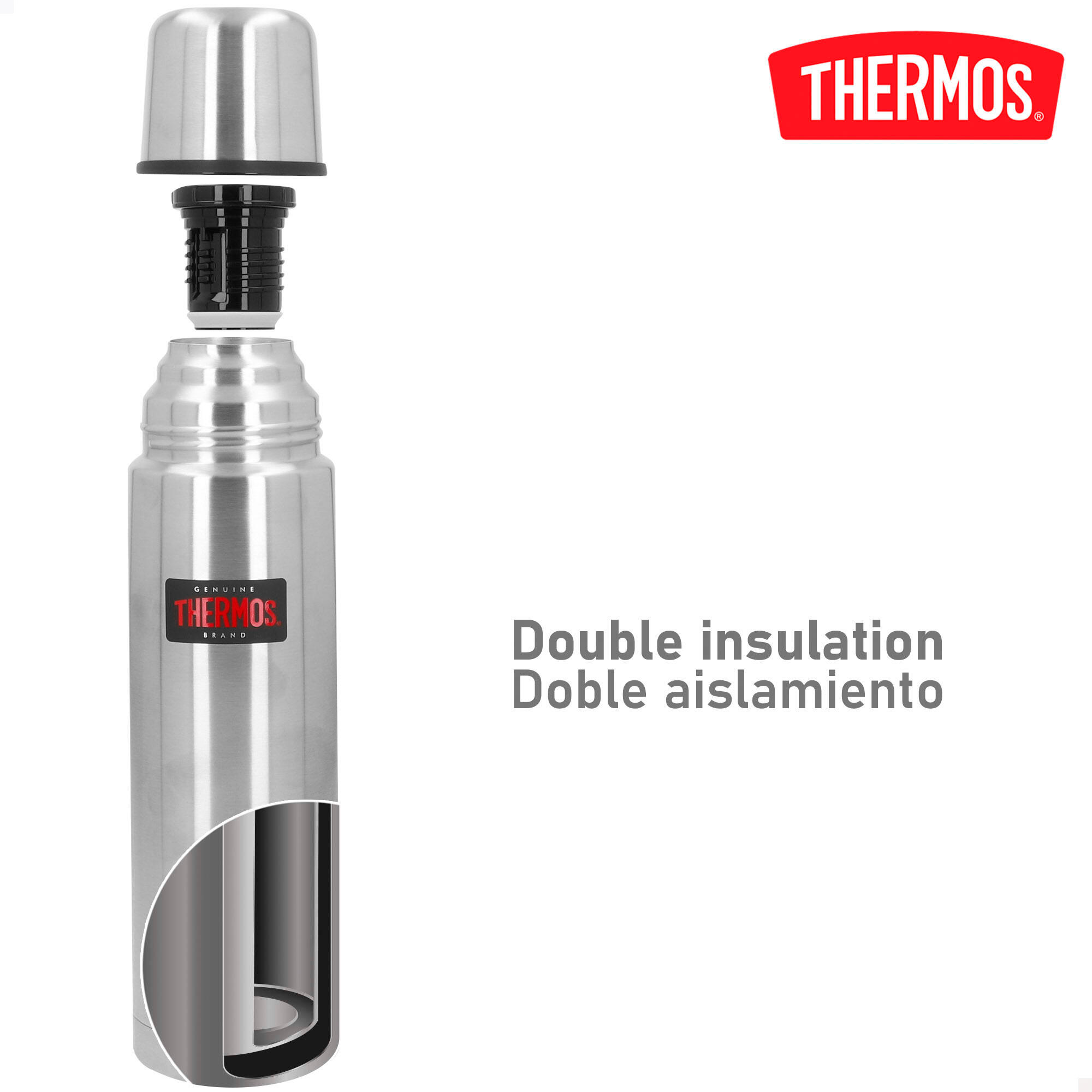 Borraccia thermos da 750 ml in acciaio inox a doppia parete isolata con tumbler 3/7