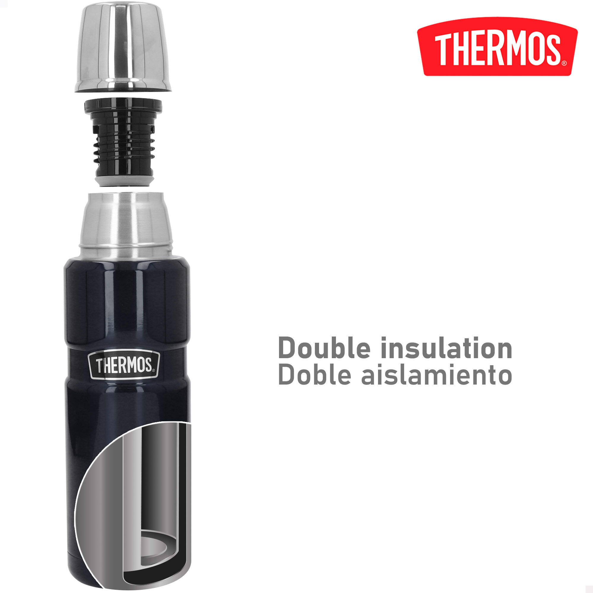 Garrafa térmica de 470 ml em aço inoxidável de parede dupla isolada com copo 3/7