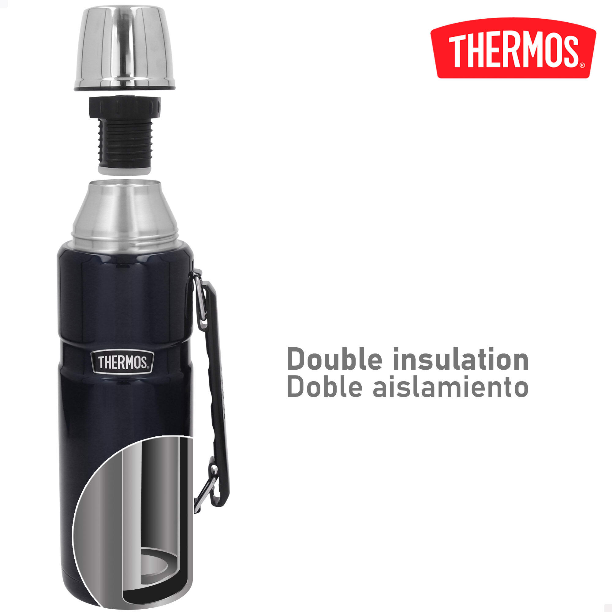 Bouteille thermos 1,2L à double paroi isolée en acier avec gobelet et poignée 3/7