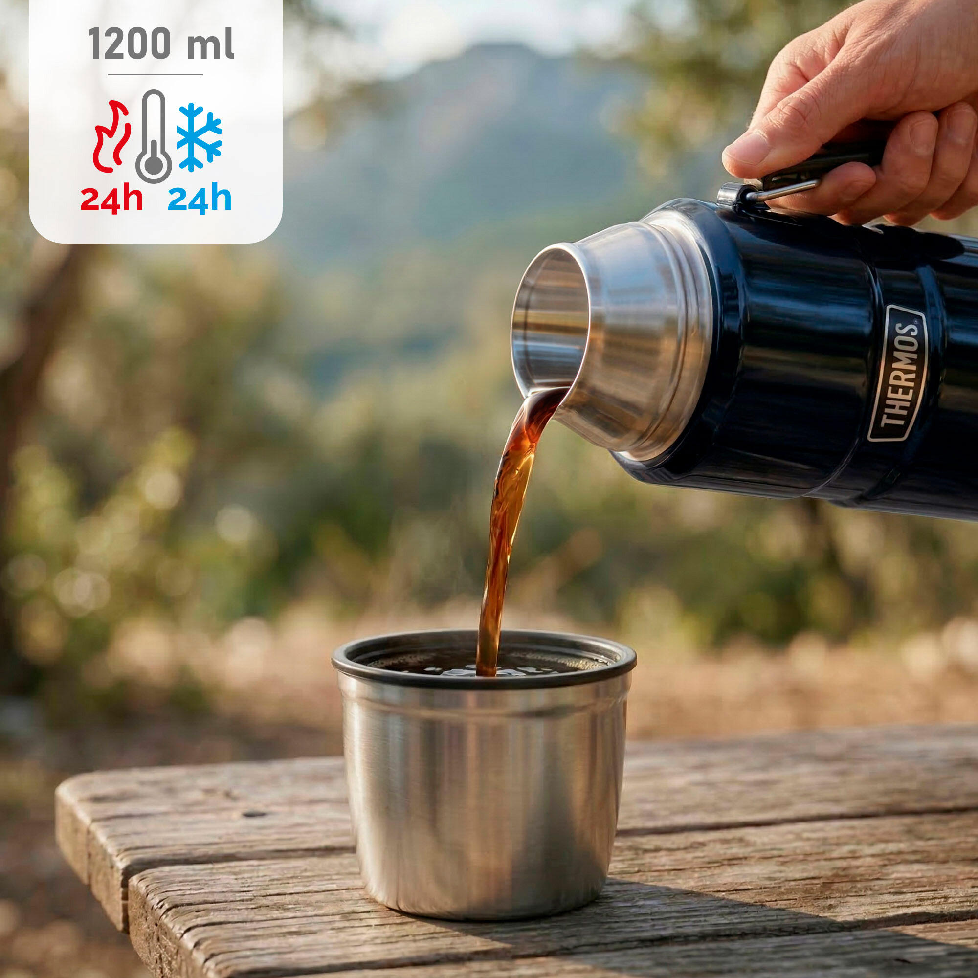 Bouteille thermos 1,2L à double paroi isolée en acier avec gobelet et poignée 2/7