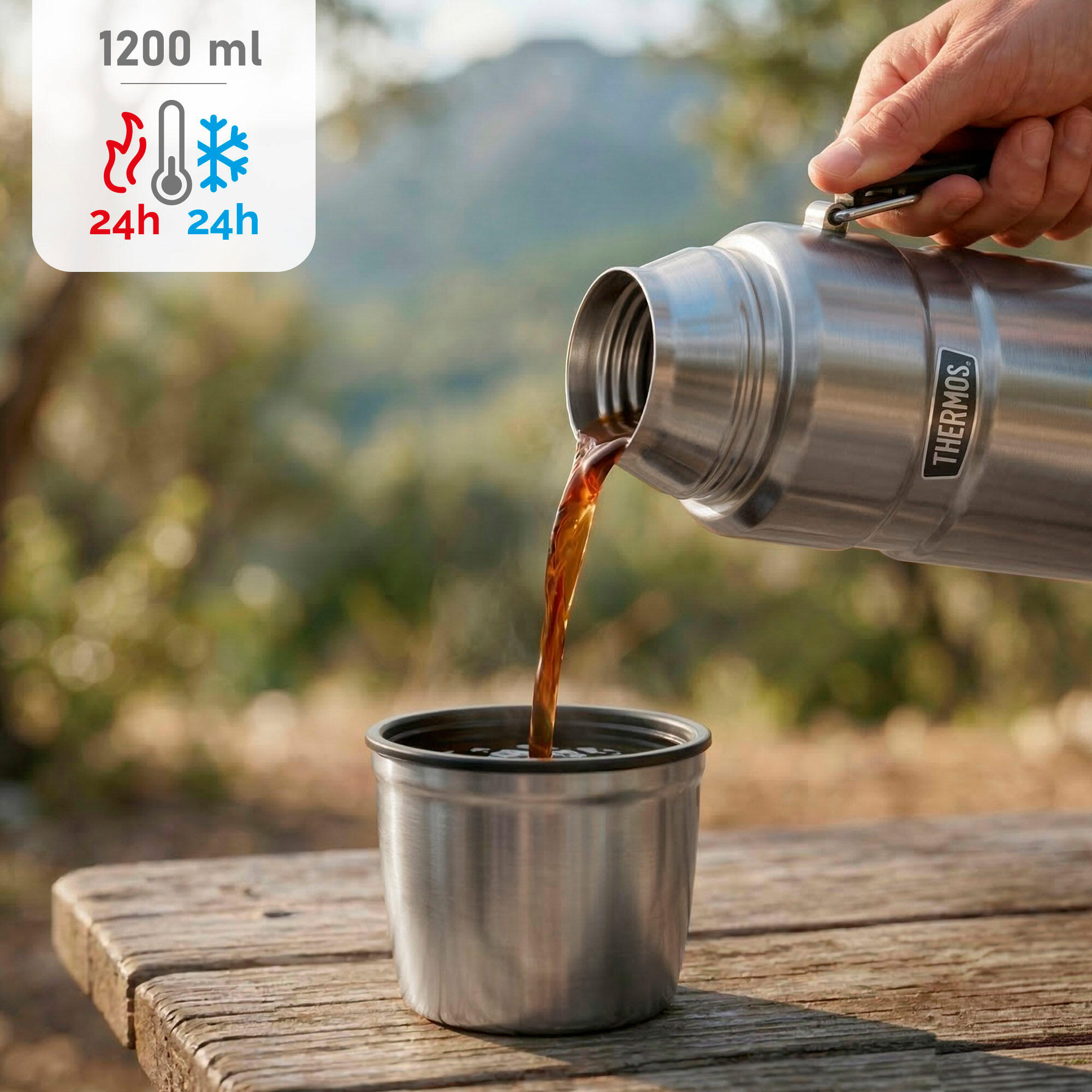 Botella térmica 1,2L acero inoxidable aislamiento doble pared con vaso y asa 2/7
