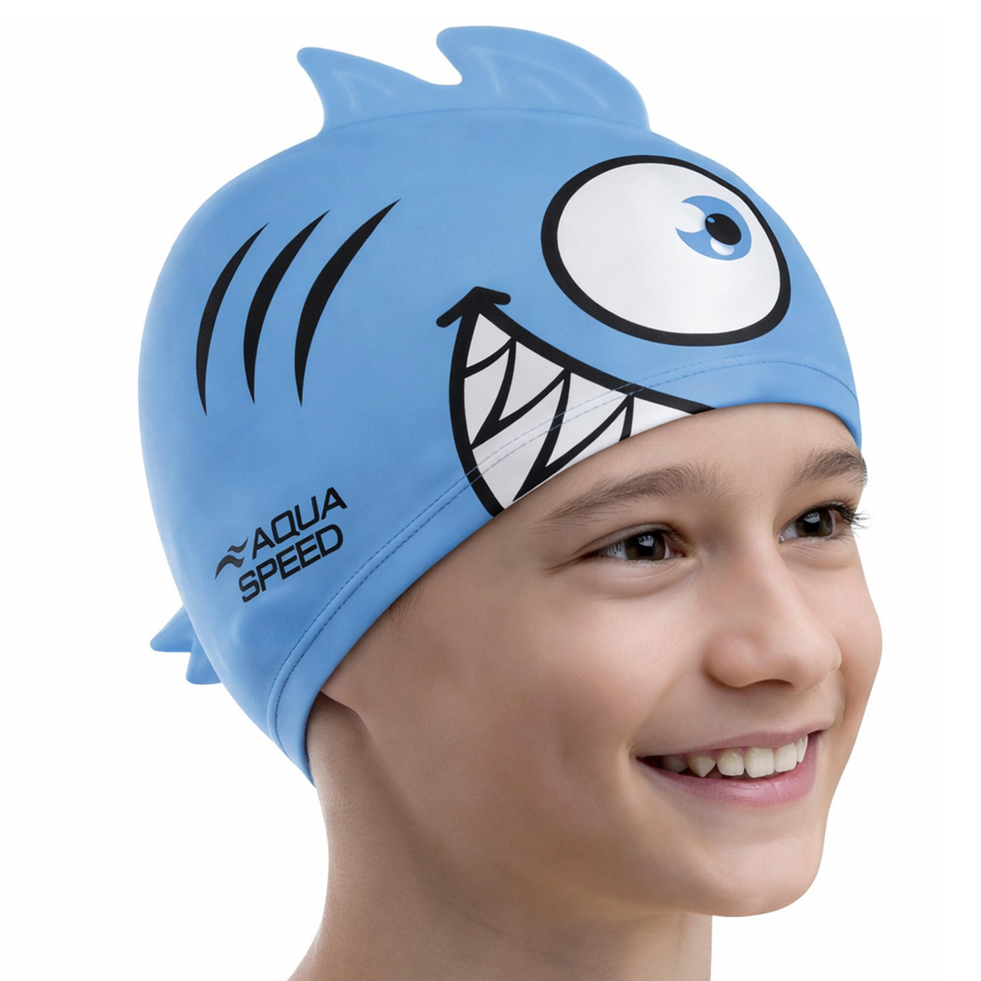 Aqua Speed - Kinder Badekappe Silikon 3D Print Piranha Motiv Jungen Mädchen 3/3