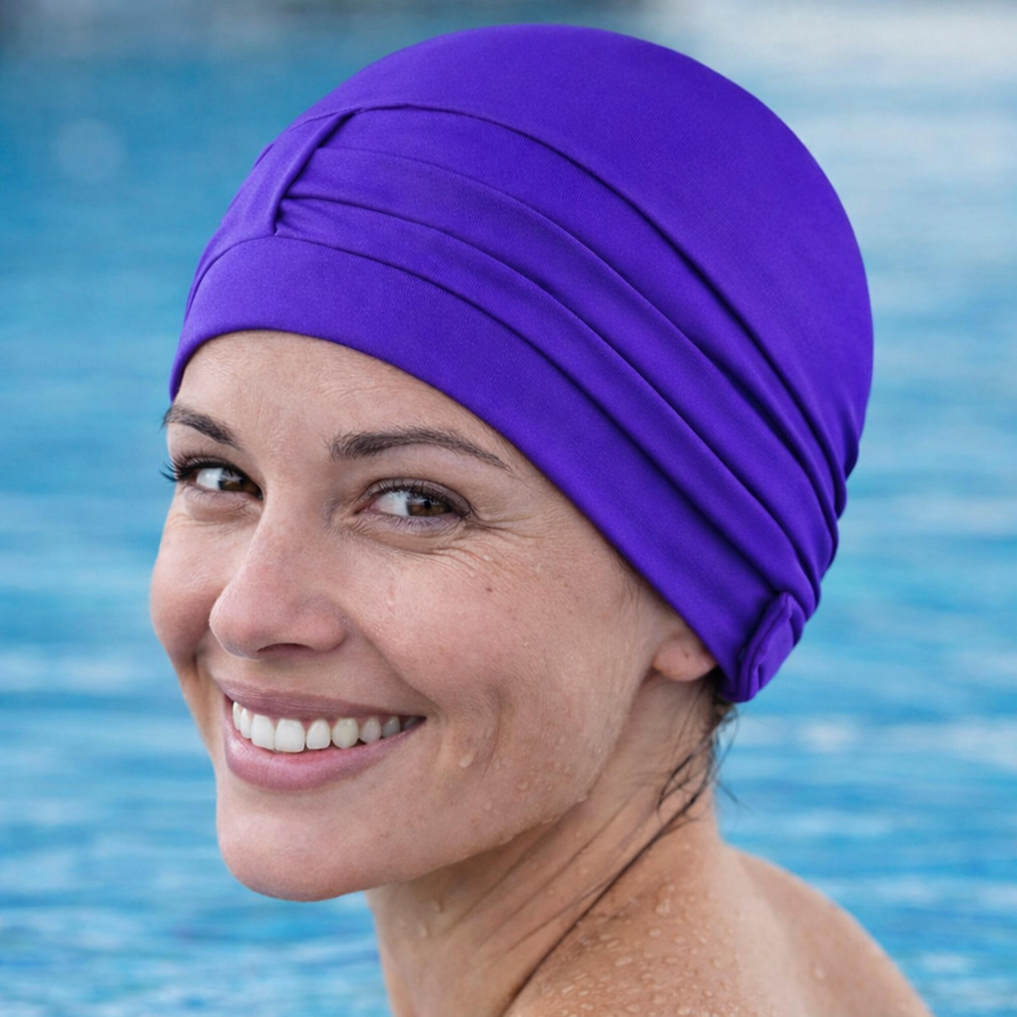 Aqua Speed - Damen Stoff Badekappe Turban Stil bequem Schwimmkappe 4/4