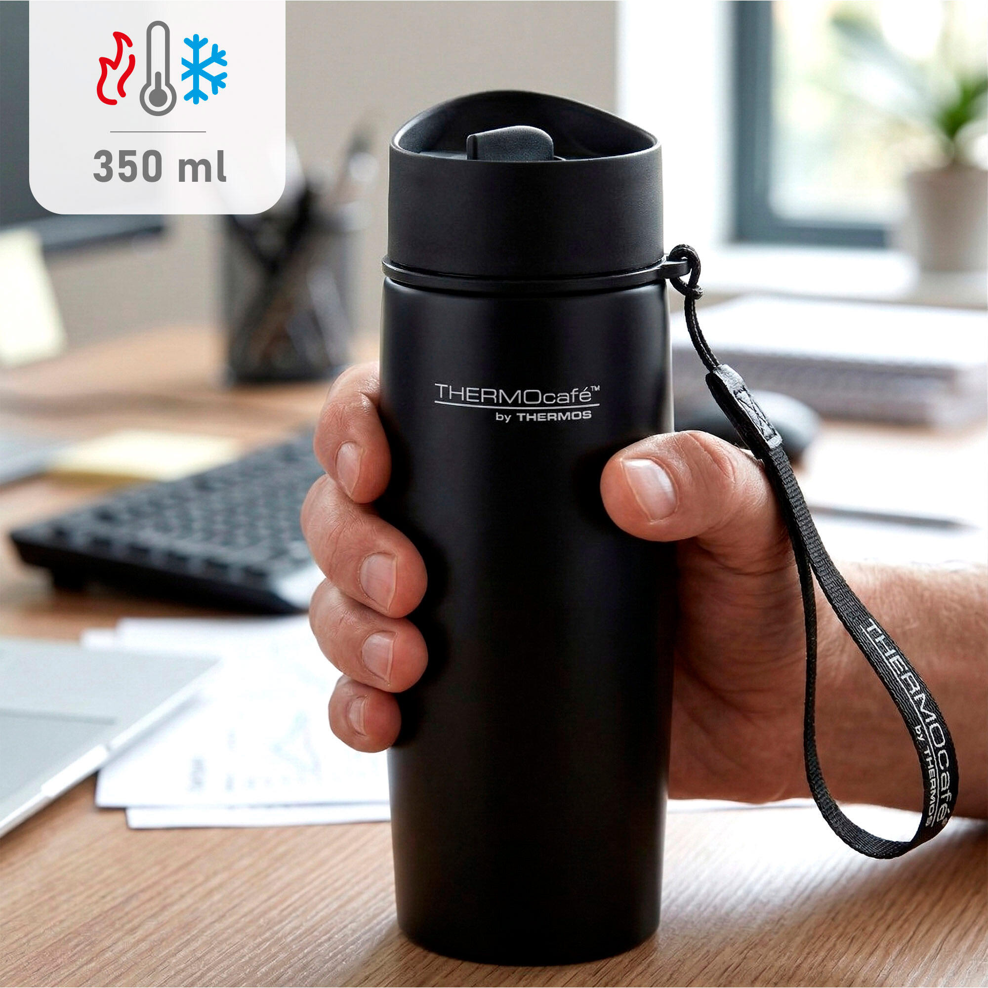 Termo acero inoxidable 350 ml base antideslizante con correa transporte 2/7