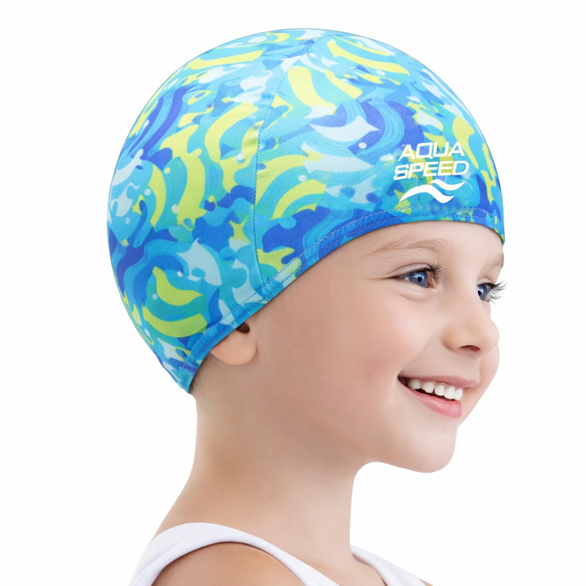 Aqua Speed - Baby Kinder Badekappe Stoff gemustert bequem Toddler Fit 2/2