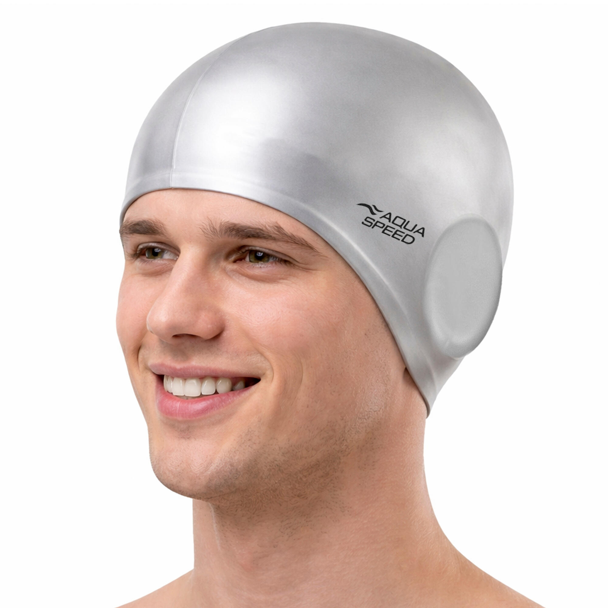 Aqua Speed - Gorro natación silicona suave unisex cubre orejas completo 3/4