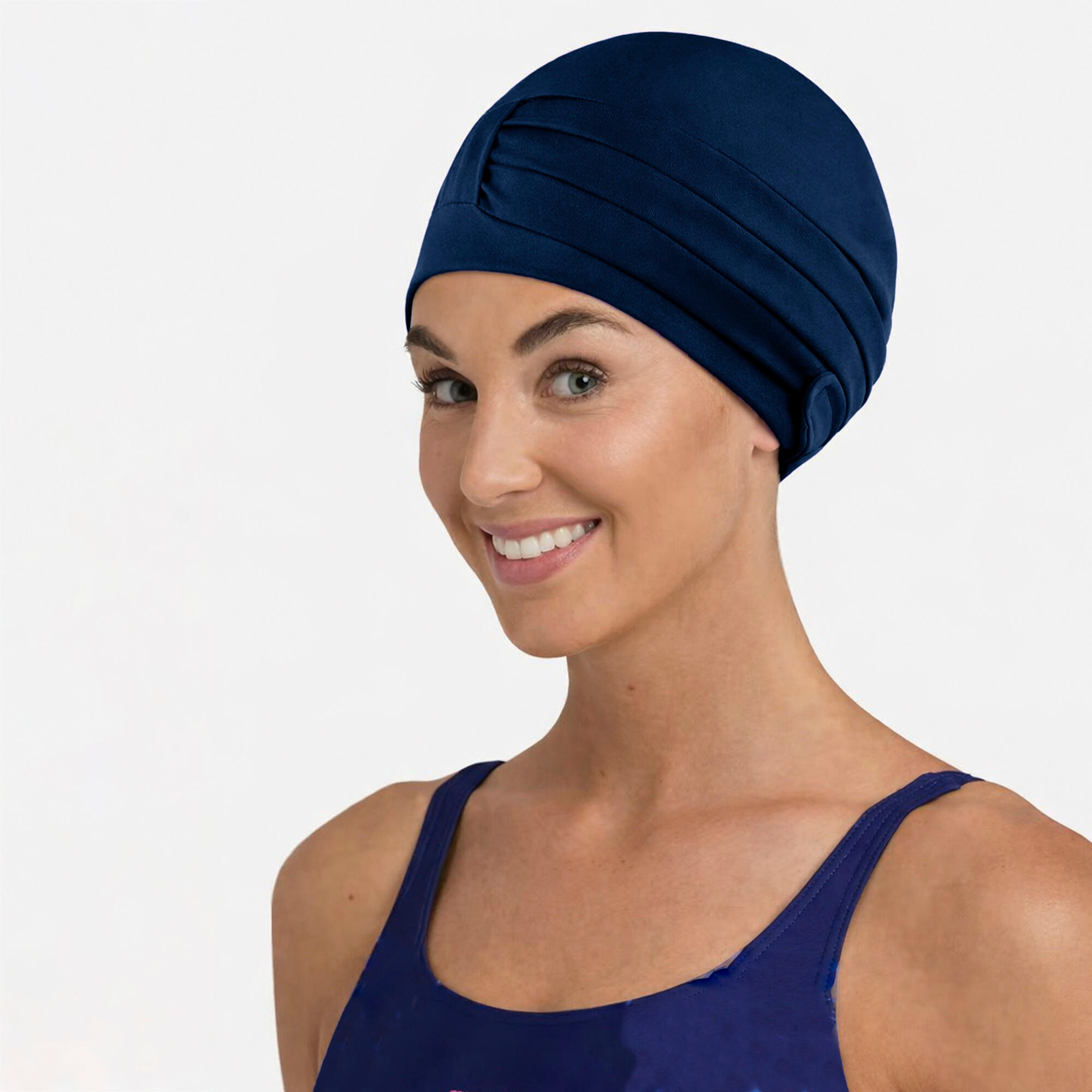 Ladies Comfortable Fabric Swimming Cap | Turban Style Lightweight Swim Cap 3/4