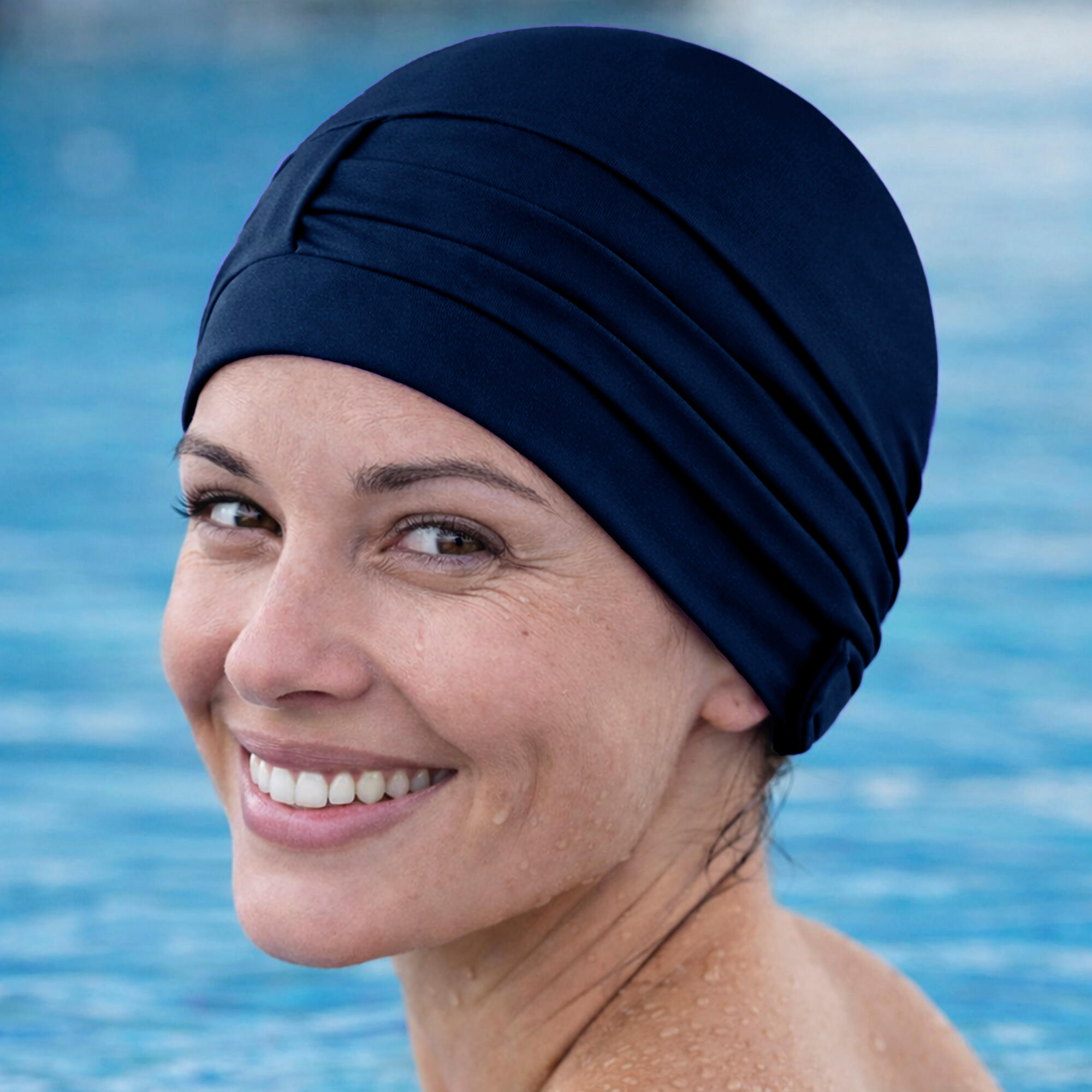 Ladies Comfortable Fabric Swimming Cap | Turban Style Lightweight Swim Cap 4/4