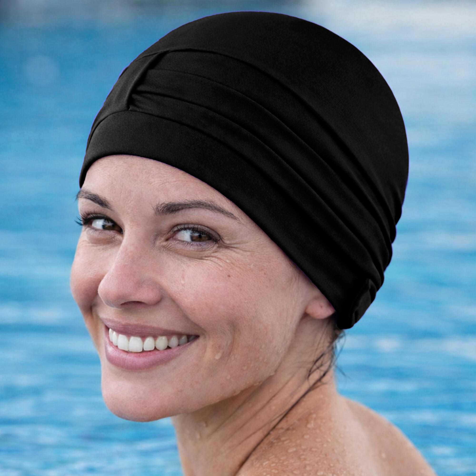 Aqua Speed - Damen Stoff Badekappe Turban Stil bequem Schwimmkappe 4/4