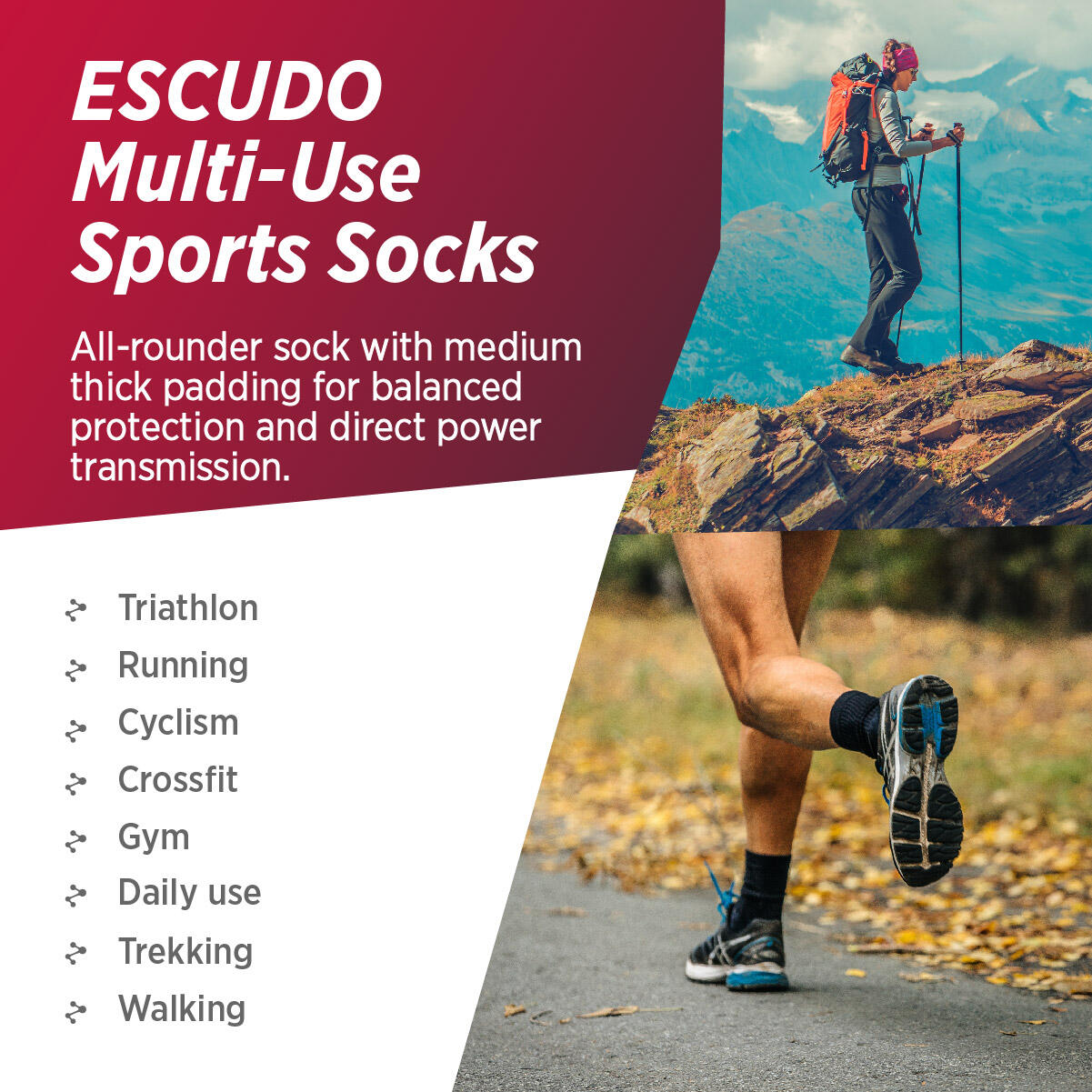 Escudo | Calze sportive in cotone per running, donna uomo imbottite, 3 Paia 5/6