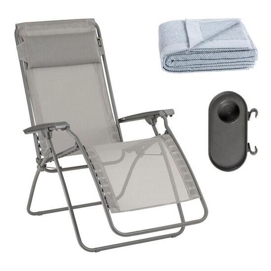 Ensemble fauteuil relax avec porte gobelet et drap de bain - RCLIP - Gris