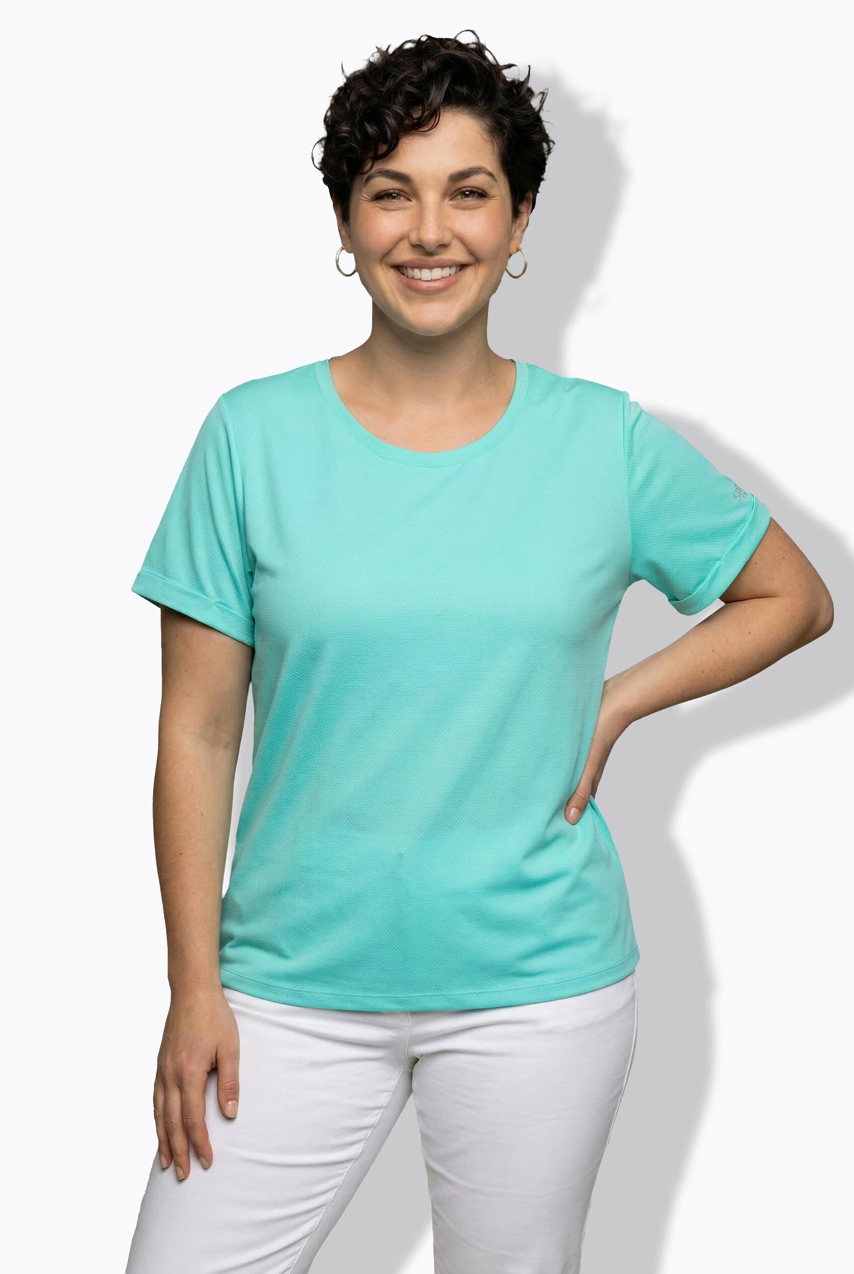 Femme T-shirt technique UV 50+. Col rond et manches courtes. Matière recyclée 4/7