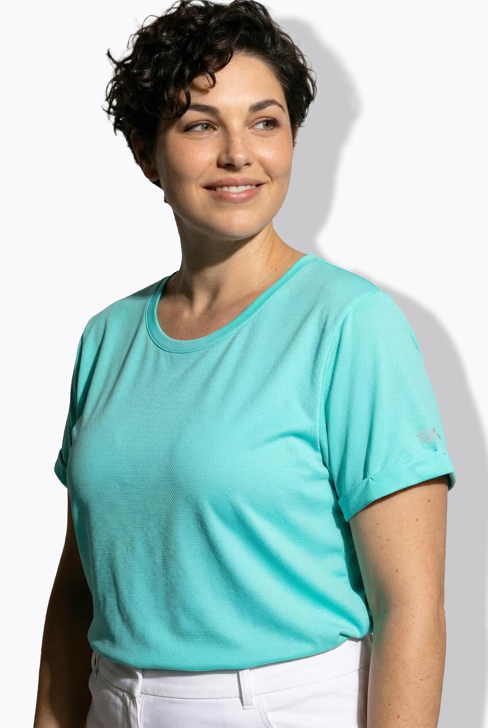 Femme T-shirt technique UV 50+. Col rond et manches courtes. Matière recyclée 3/7