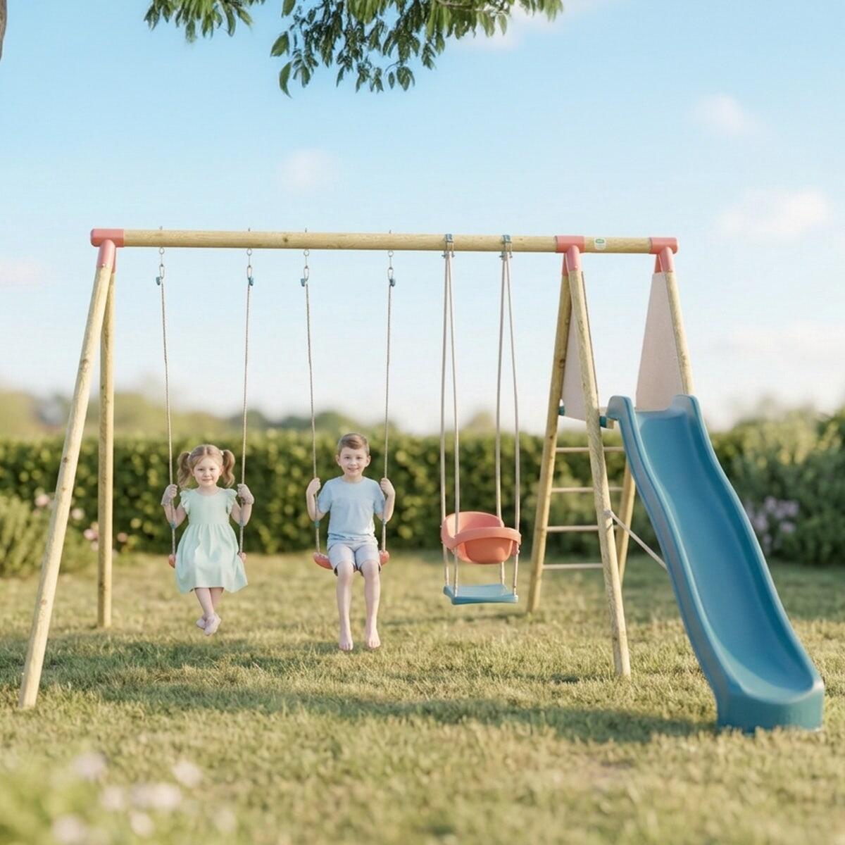 Station de jeux bois 2,30 m Topwood PUNJI - 5 enfants 2/7