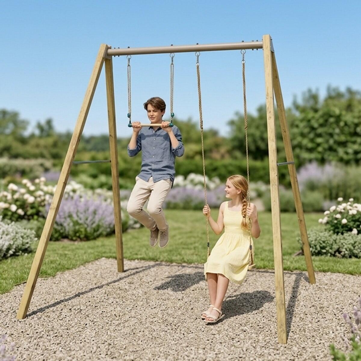 Balançoire en bois poutre métal 3 m Adulte WALTER 2 - 2 personnes 2/7