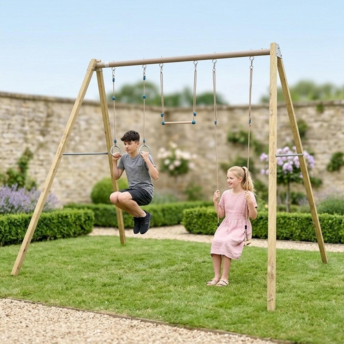 Balançoire en bois poutre métal 3 m Adulte SKYLER 2 - 3 personnes 2/7