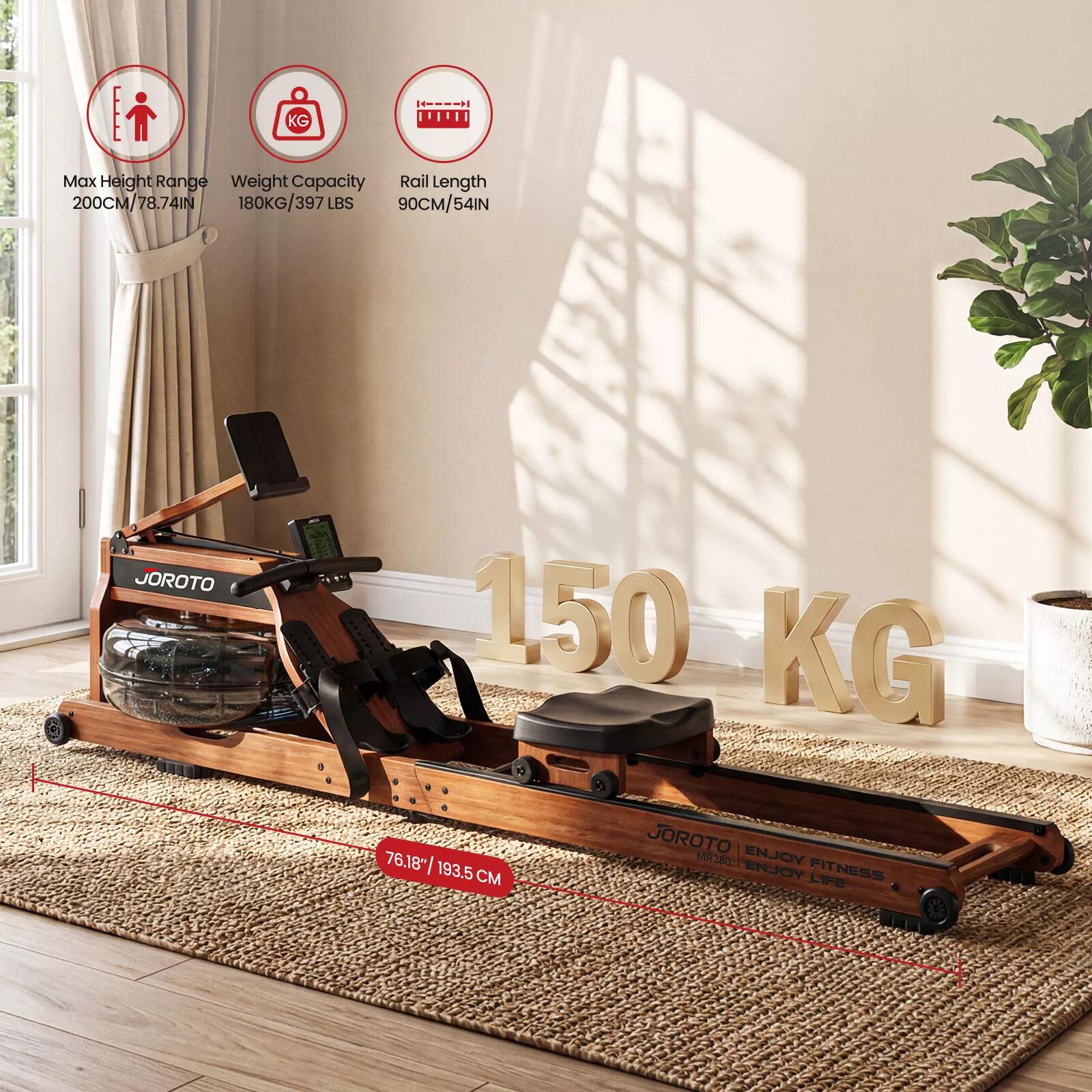 Rameur à eau pliable MR380, charge maximale 158kg, écran LCD + KINOMAP 5/7