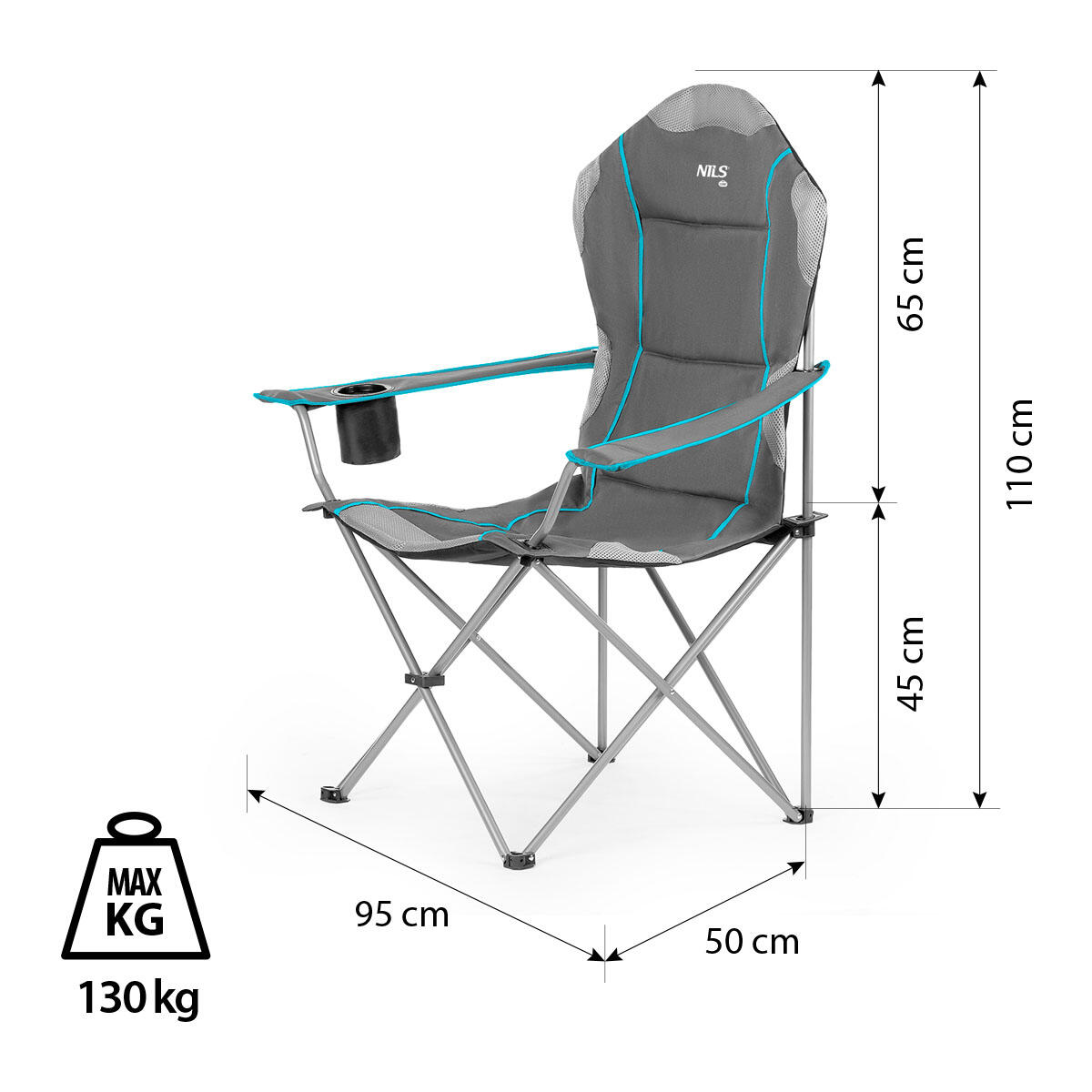 Fauteuil de camping pliable 130 kg avec accoudoirs réglables NILS CAMP NC3080 3/7