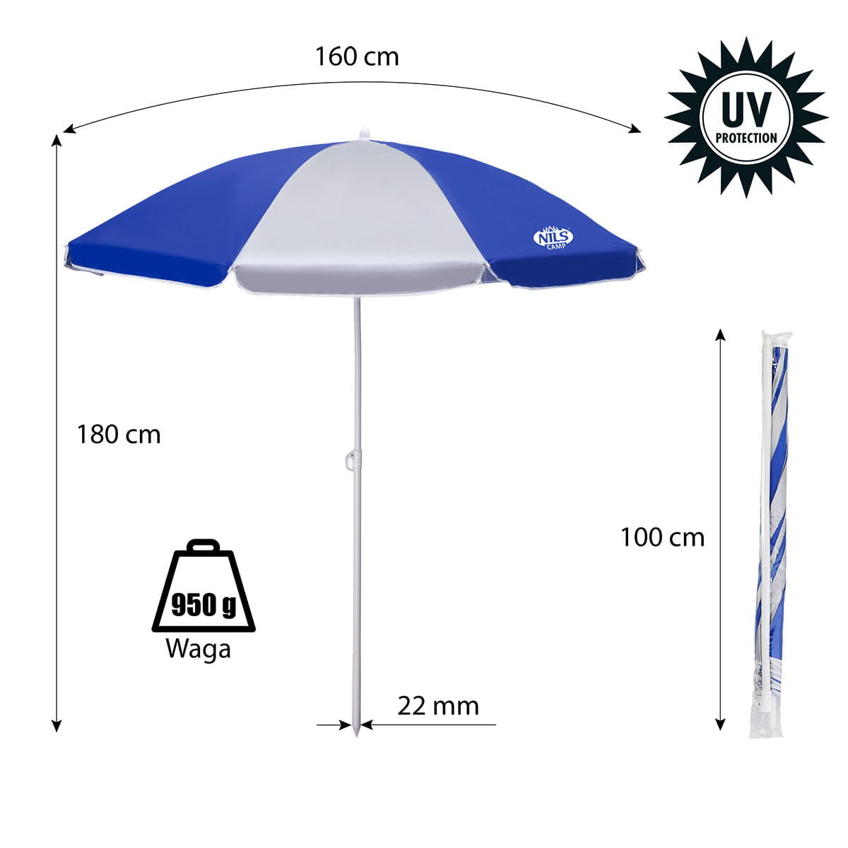 Strandparasol 180 CM NC7813  NILS CAMP 2/7